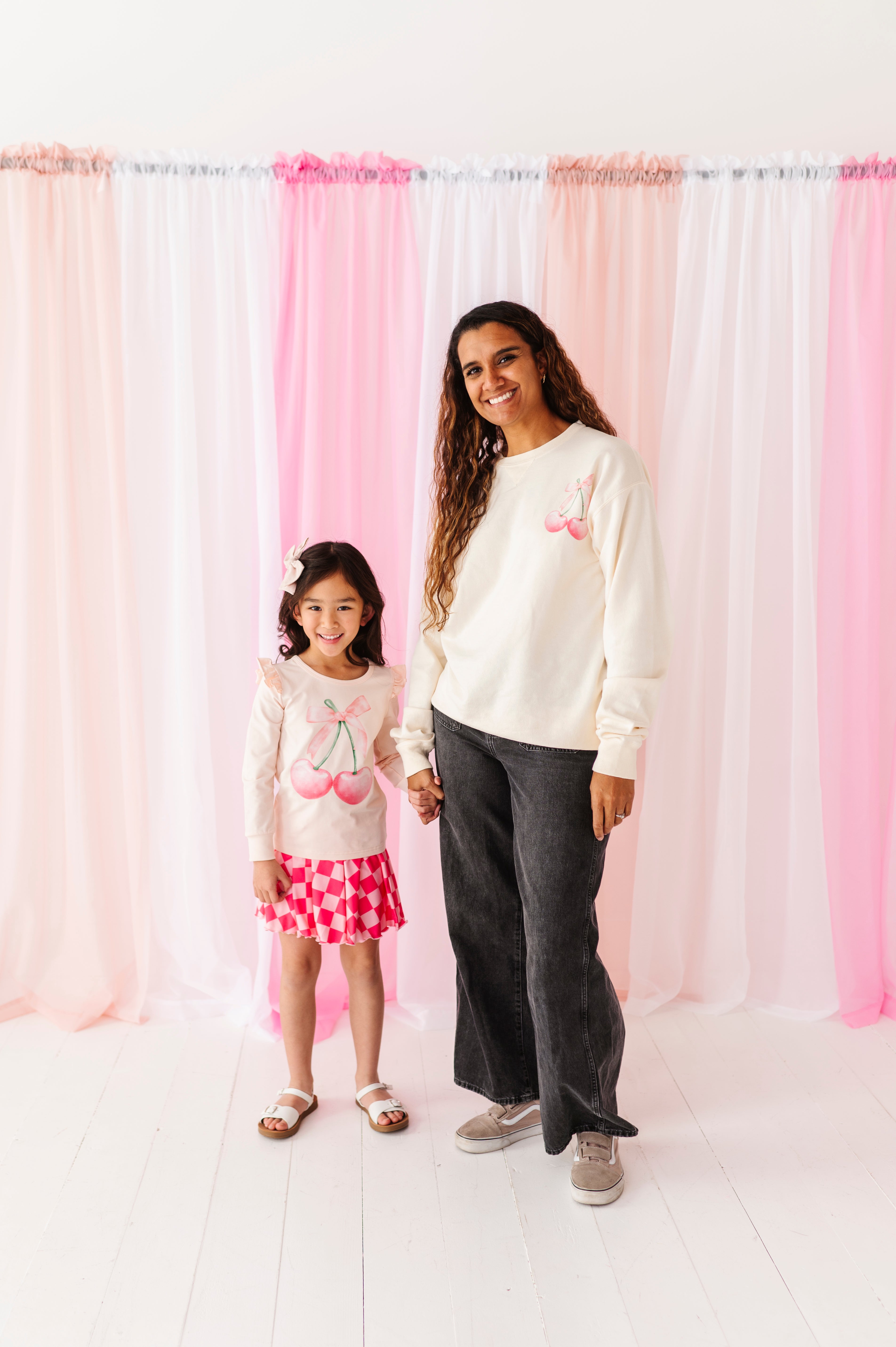 Large Heart Cherries | Pink Ruffle Long Sleeve