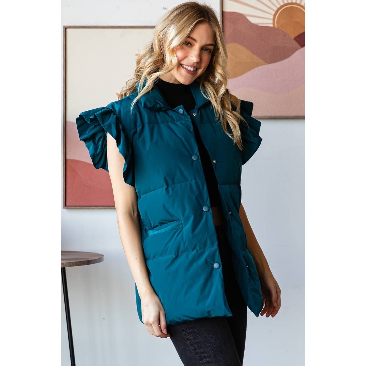 Ruffle Short Sleeve Padded Vest