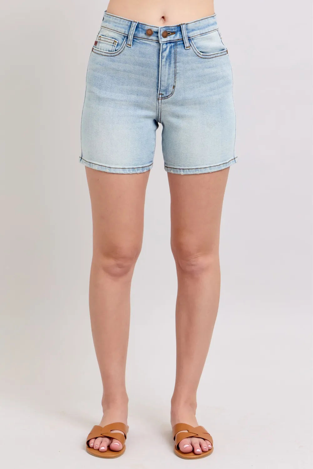 Judy Blue Full Size 2 Button Denim Shorts with Pockets Plus Size - Light - Bexa Boutique