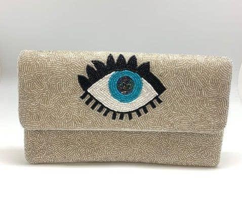 Evil Eye Beaded Clutch Bag