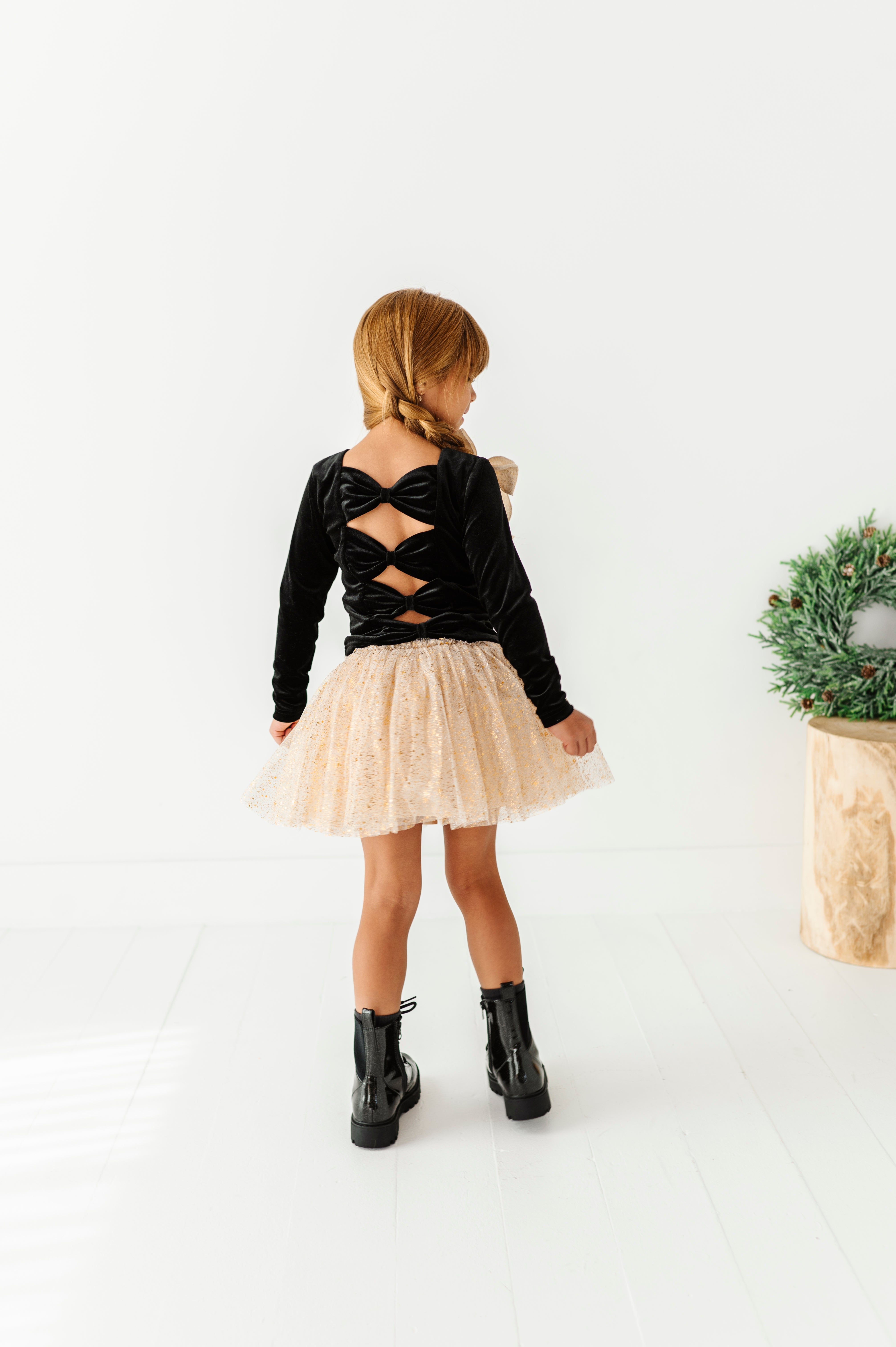 Black Velvet Top | Bow Back Long Sleeve Top