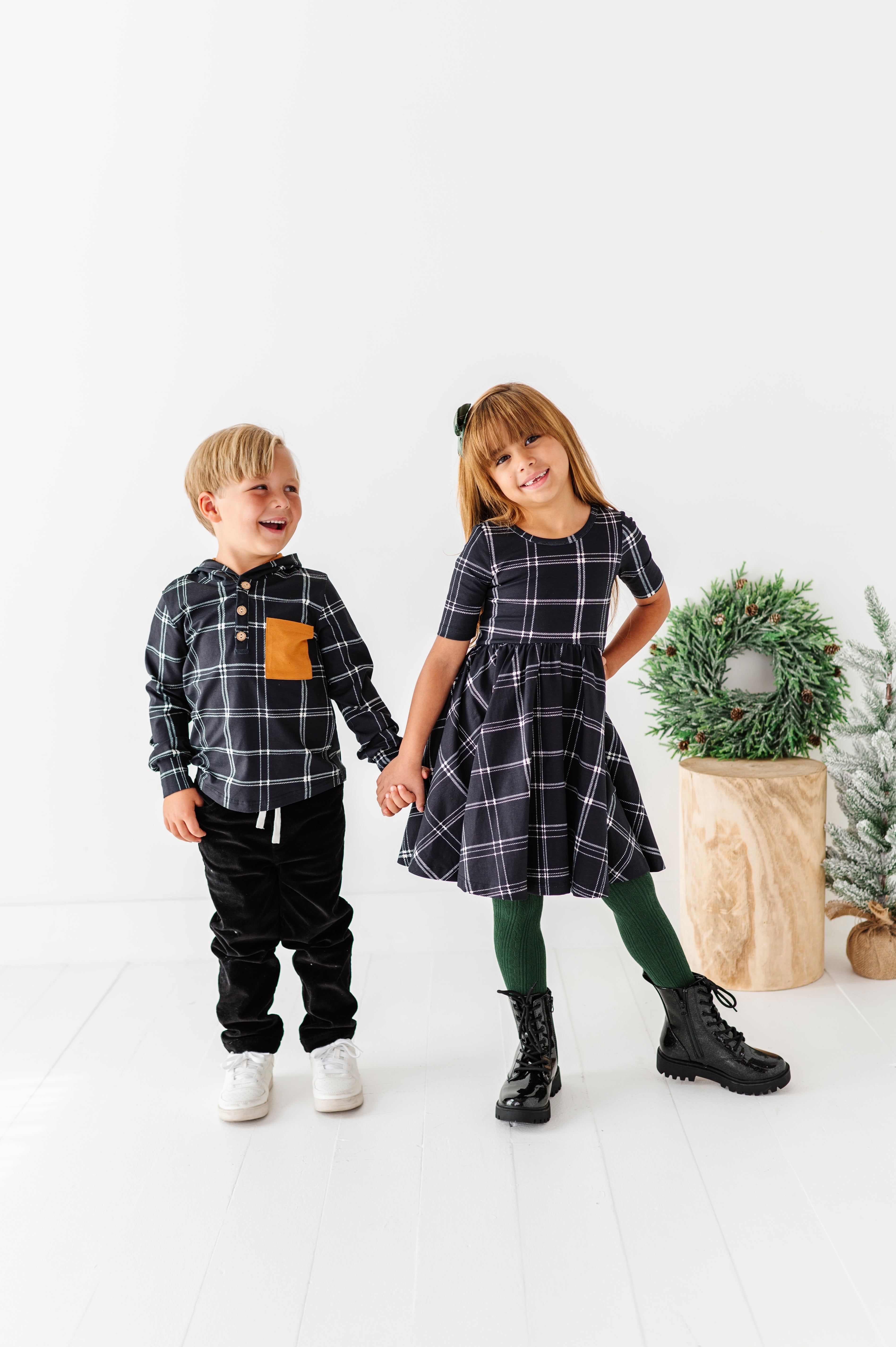 Black Plaid Dress | Scoop Back Dress