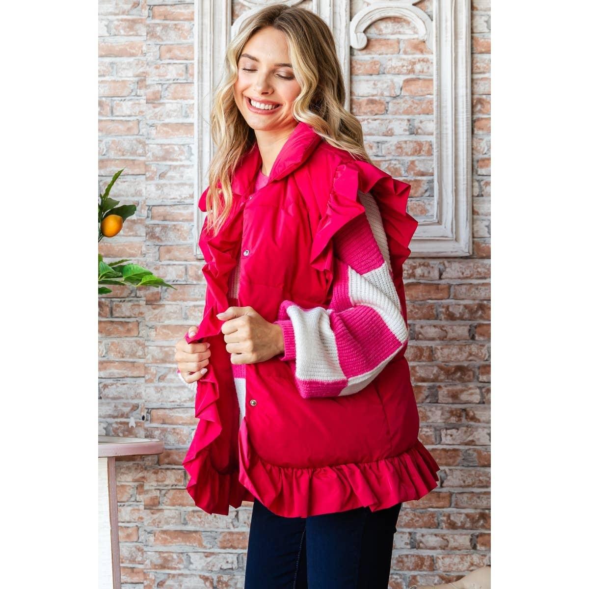 Ruffle Sleeve and Front Padded Vest