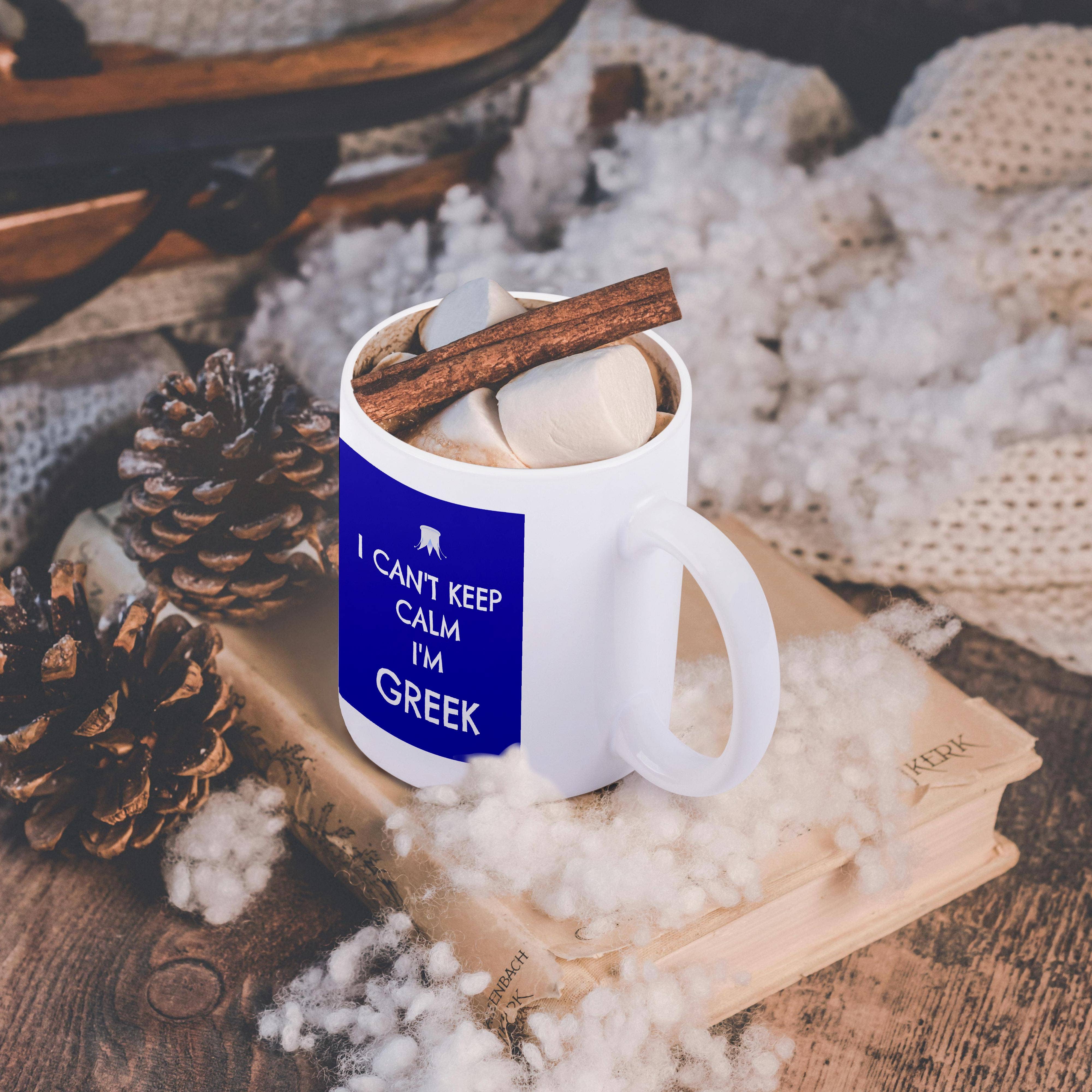 3dRose, I cant keep calm Im Greek, blue and white, Mug - Bexa Boutique