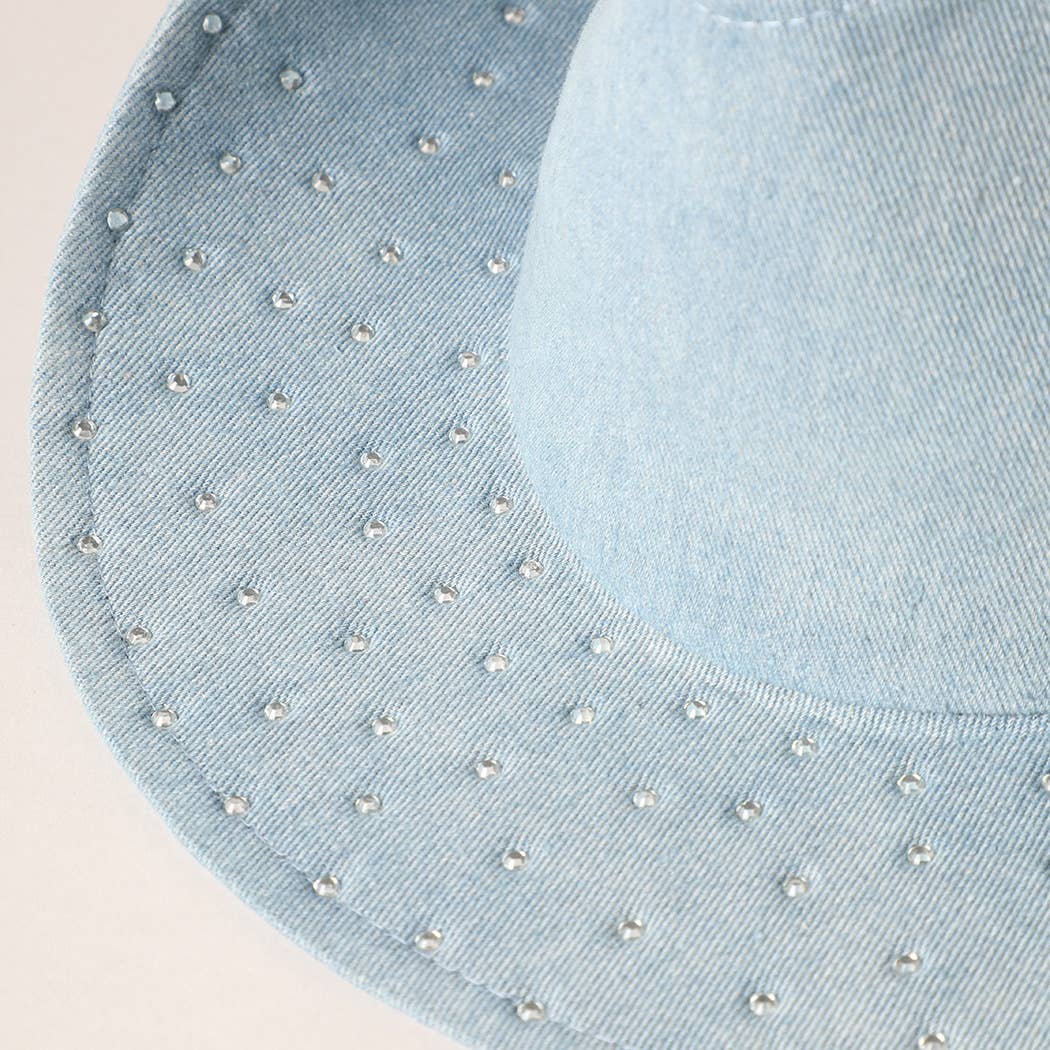 Cubic Embellished Denim Cowboy Hat