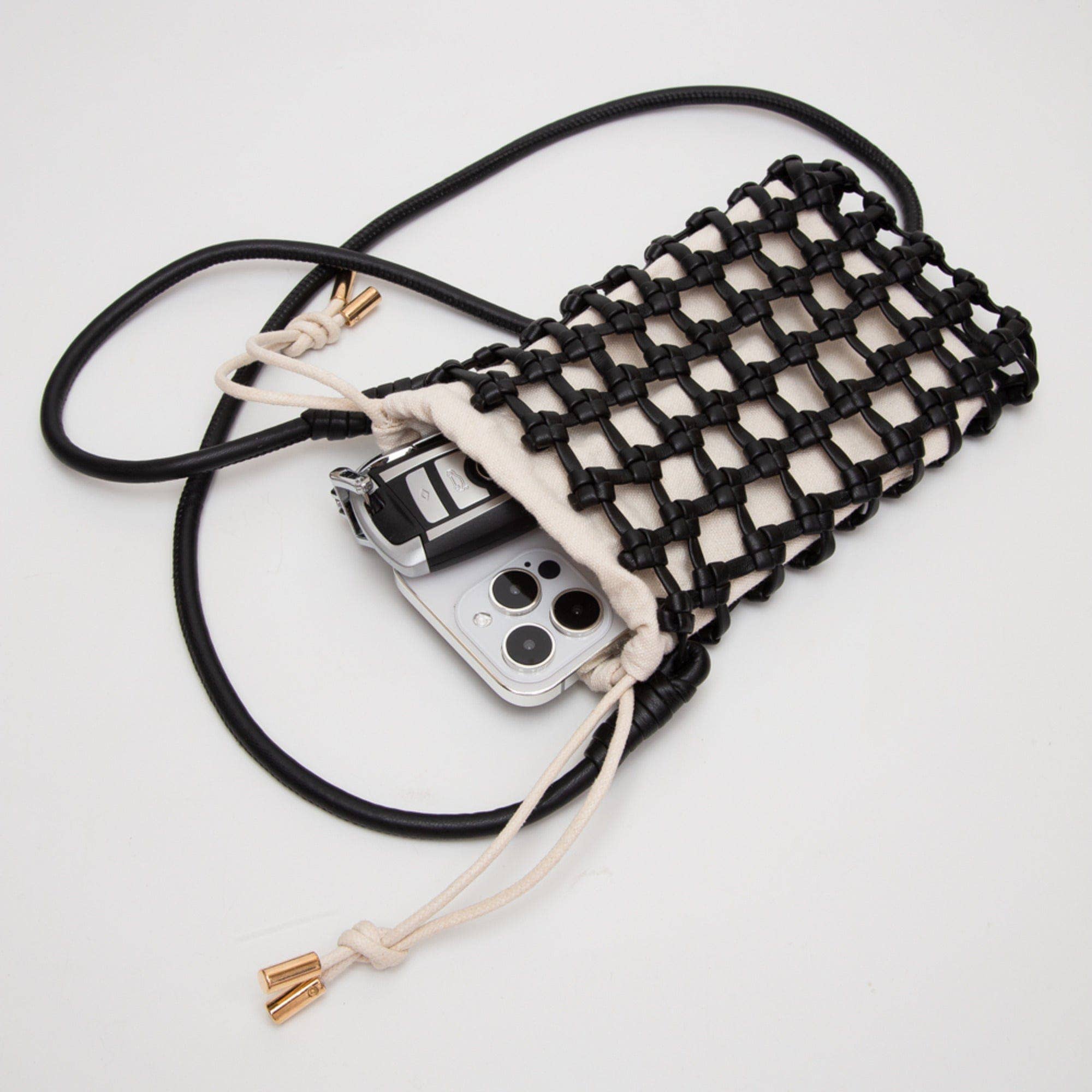 TG10626 Cara Mini Woven Drawstring Crossbody Bag - Gray - Bexa Boutique