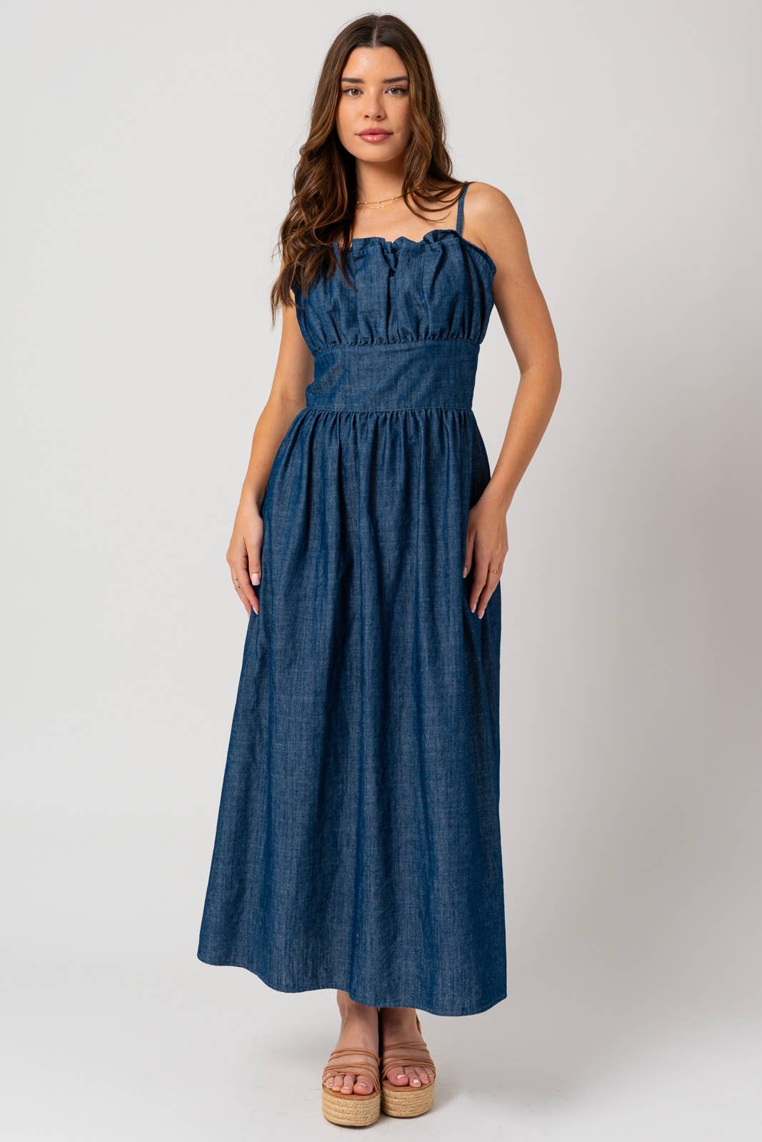 Ruffle Demin Maxi Dress