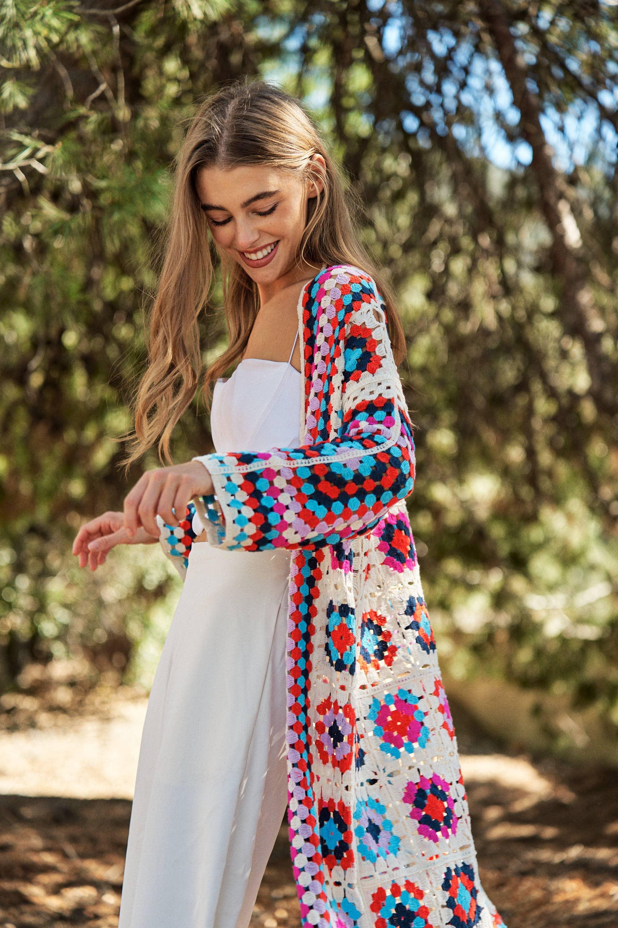 Gracie Colorful Crochet Square Midi Knit Sweater