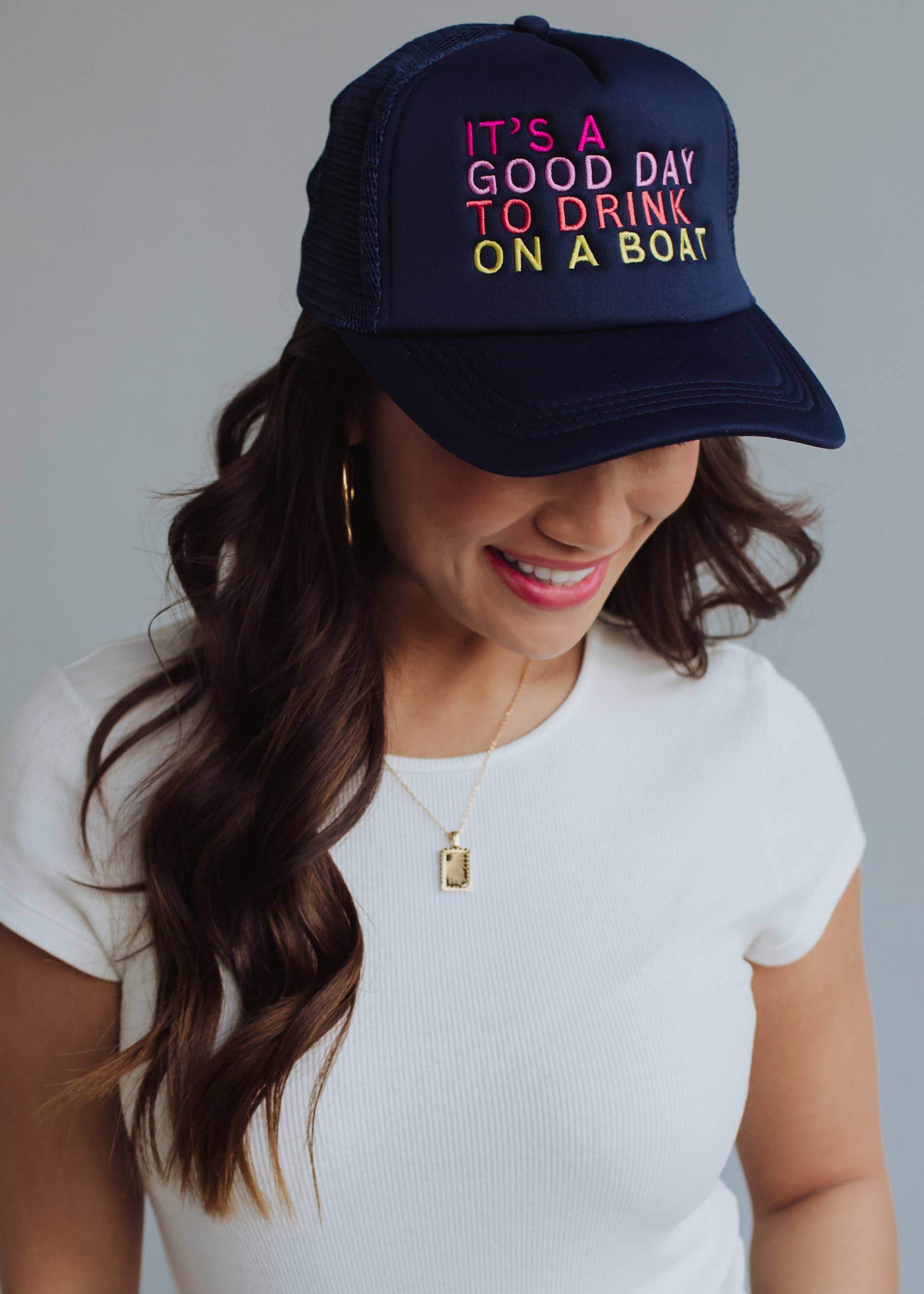 Navy Drink On A Boat Trucker Hat