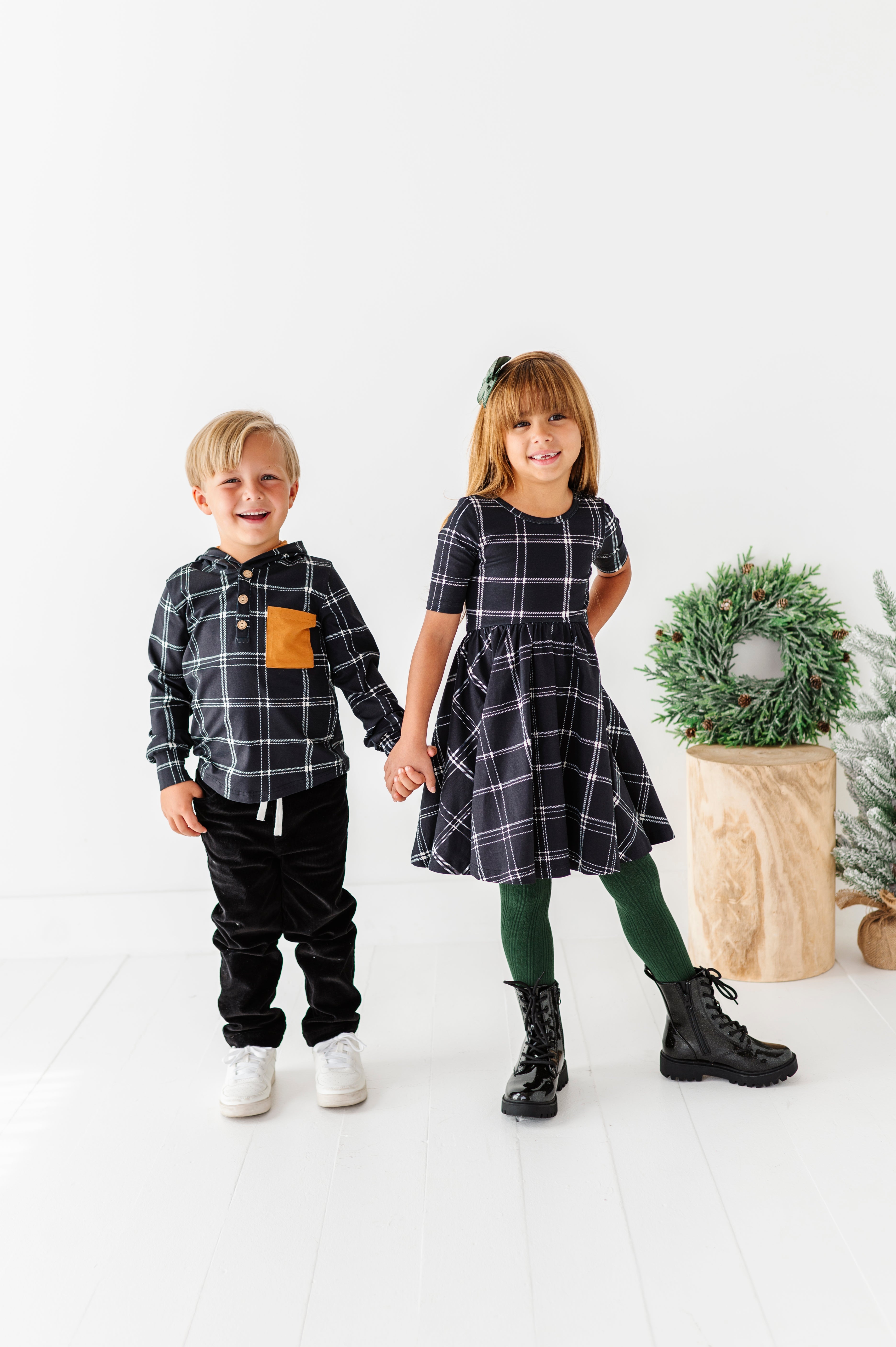 Black Plaid Dress | Scoop Back Dress