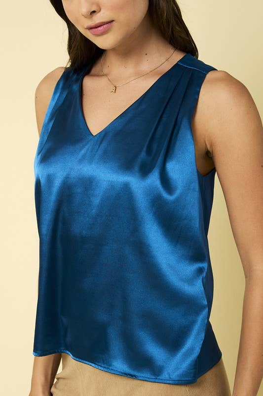 Sleeveless V Neck Satin Top