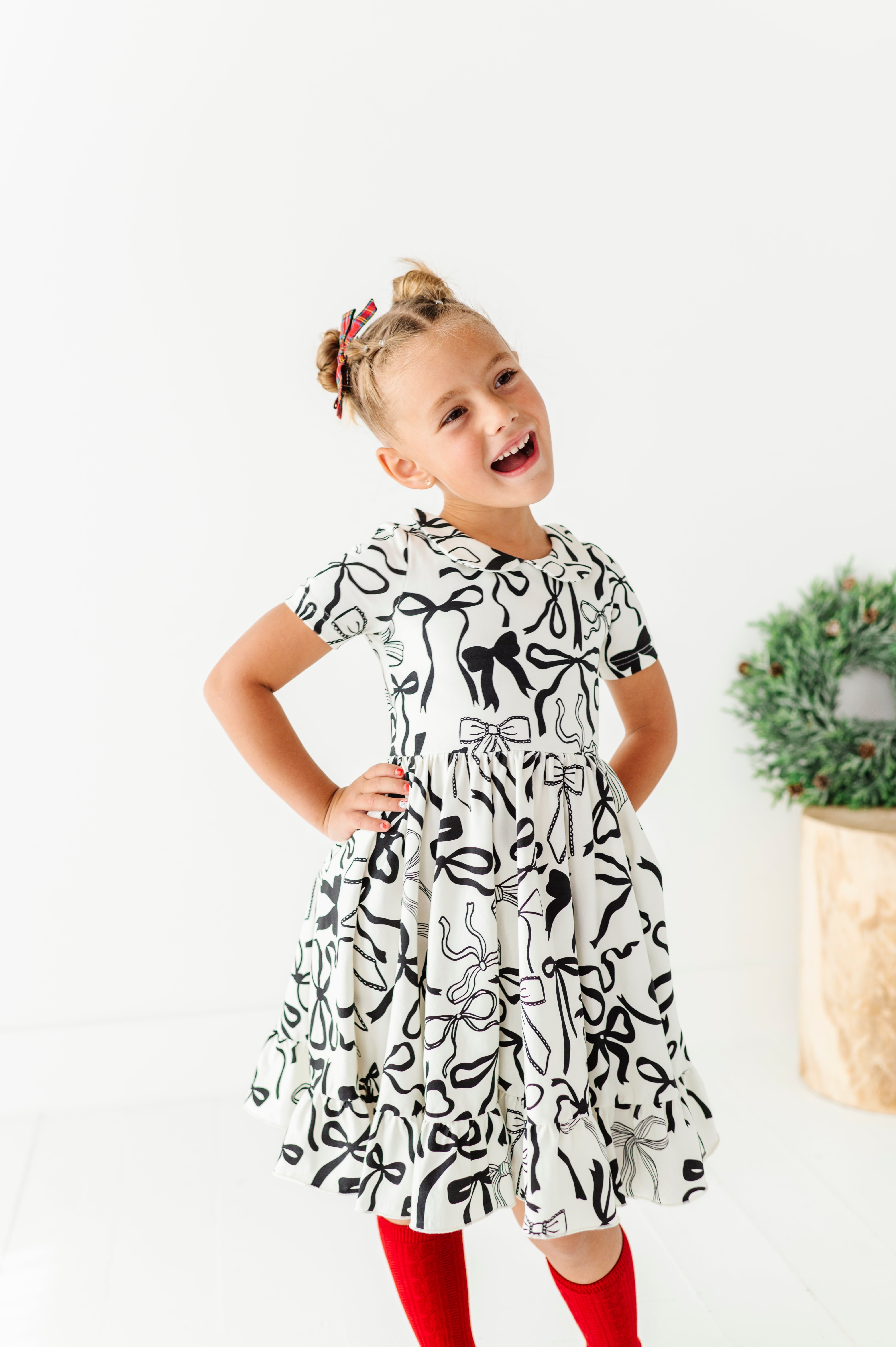 Cream Preppy Bow Dress | Collard Twirl Dress