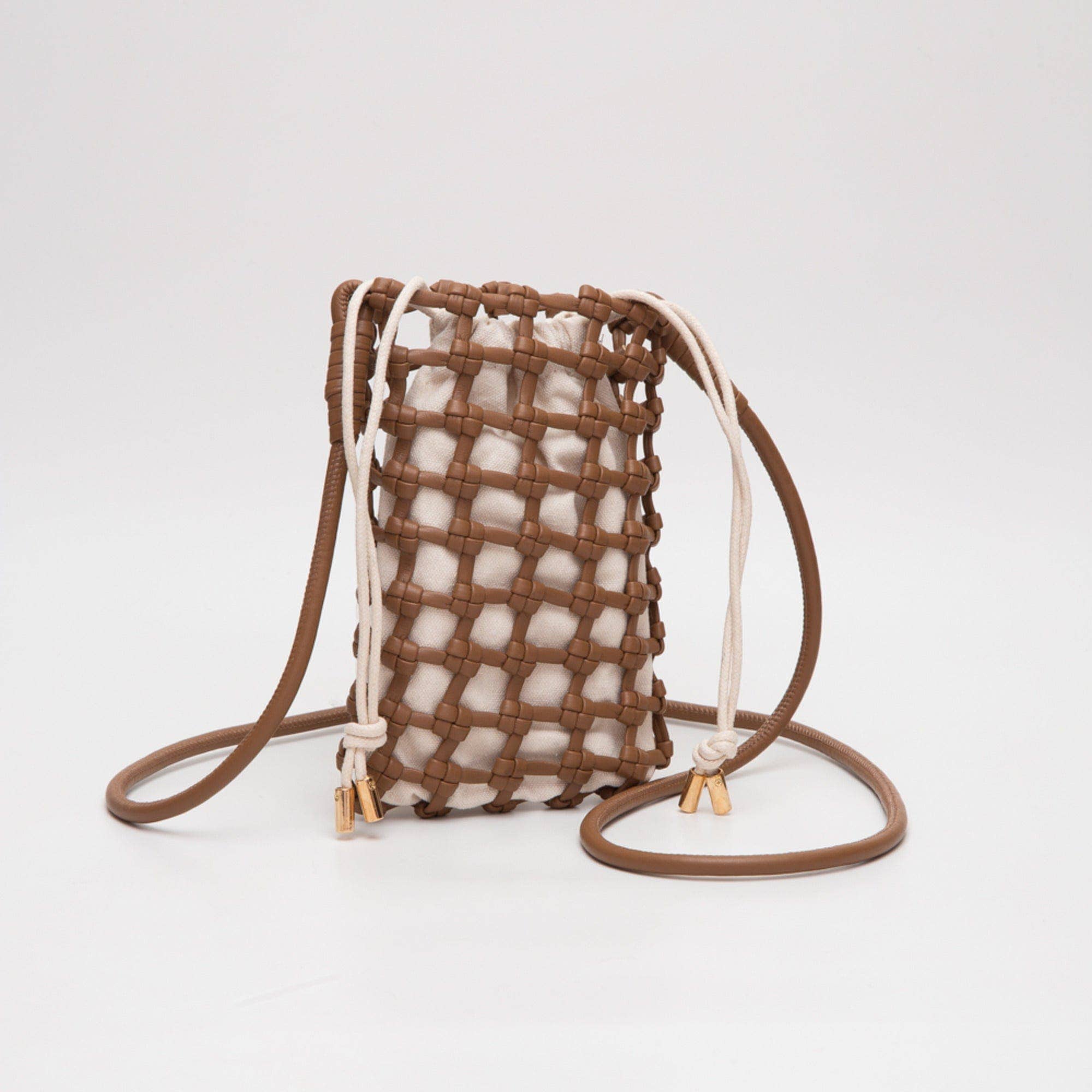 TG10626 Cara Mini Woven Drawstring Crossbody Bag - Gray - Bexa Boutique
