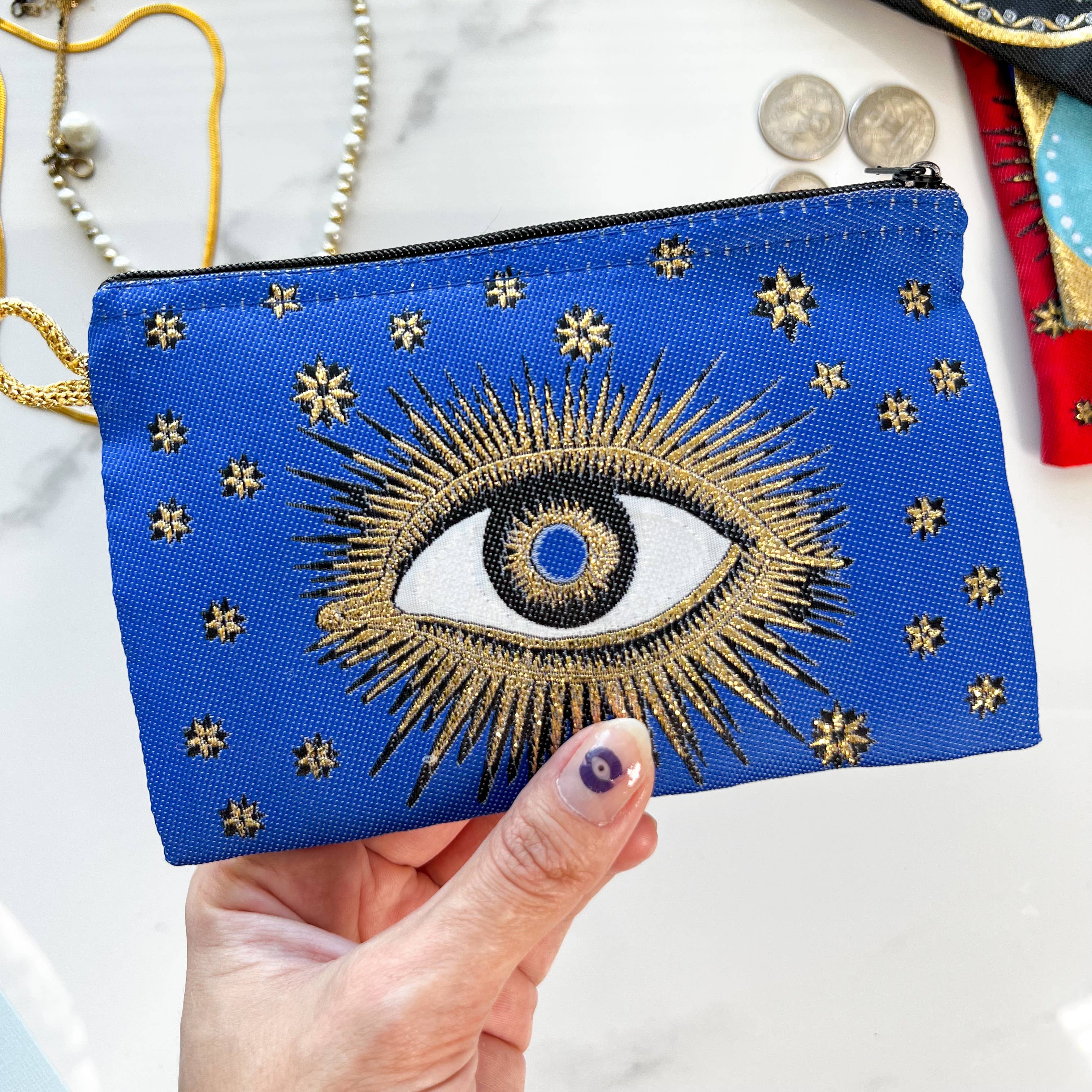 Evil Eye Coin Purse, Handmade Small Pouch, Boho Zipper Purse