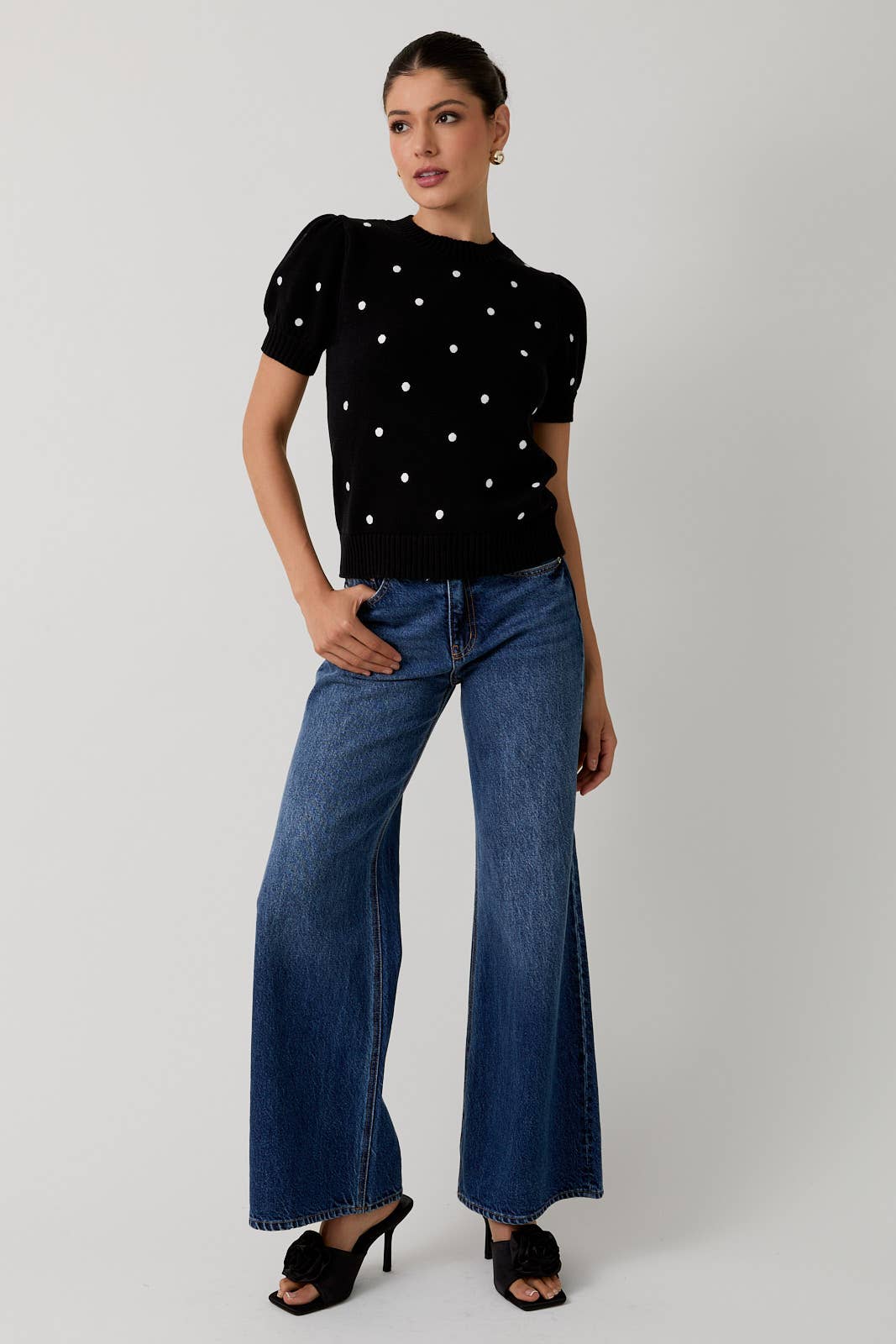 POLKA DOT EMBROIDERED SWEATER