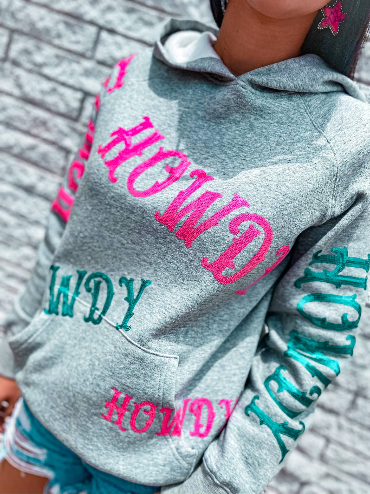 Howdy Howdy Howdy Sequin Embellished Hoodie