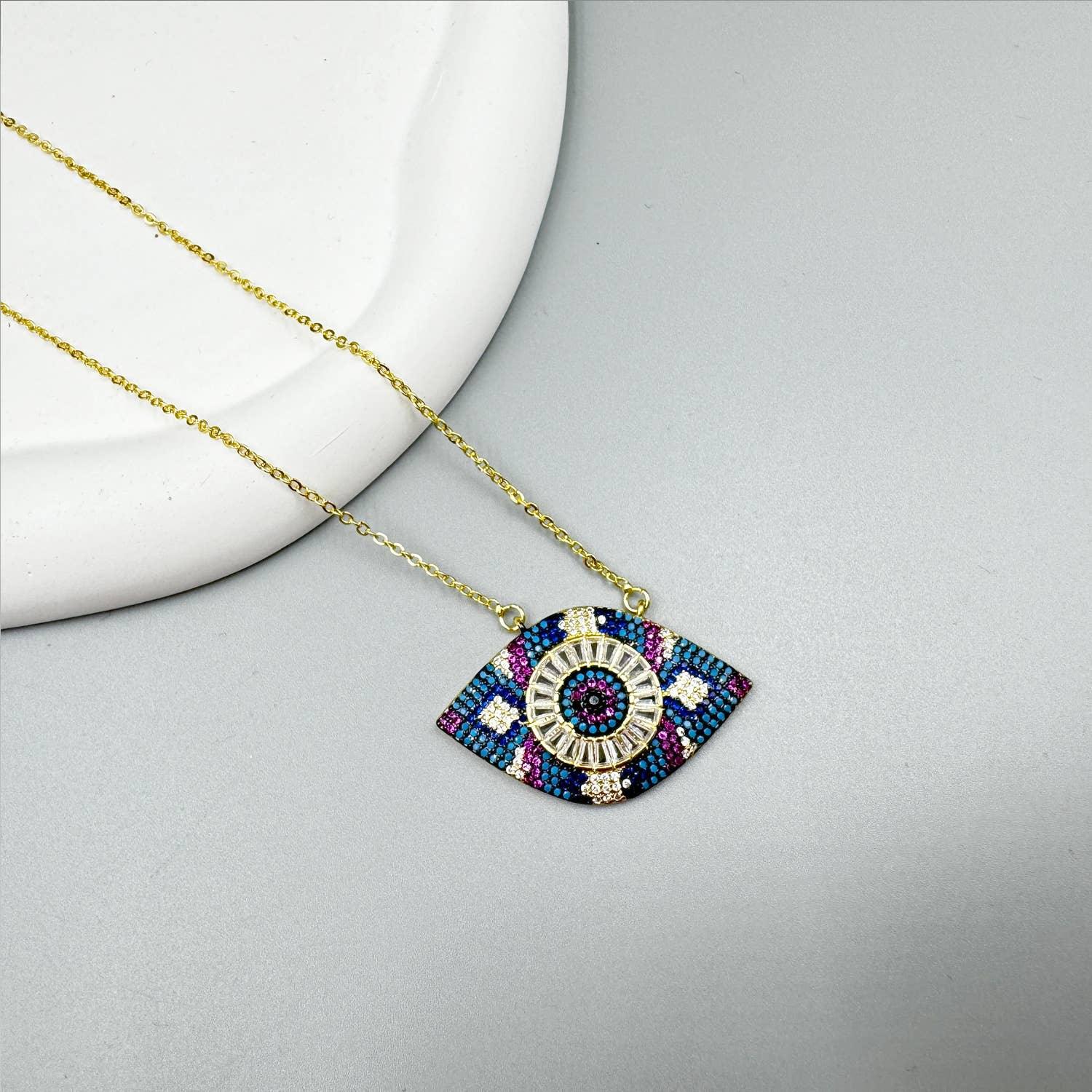 Evil Eye Cubic Zirconia Necklace Multicolor