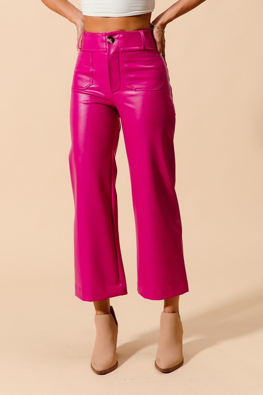 Mid-Rise Hot Pink Faux Leather Pants