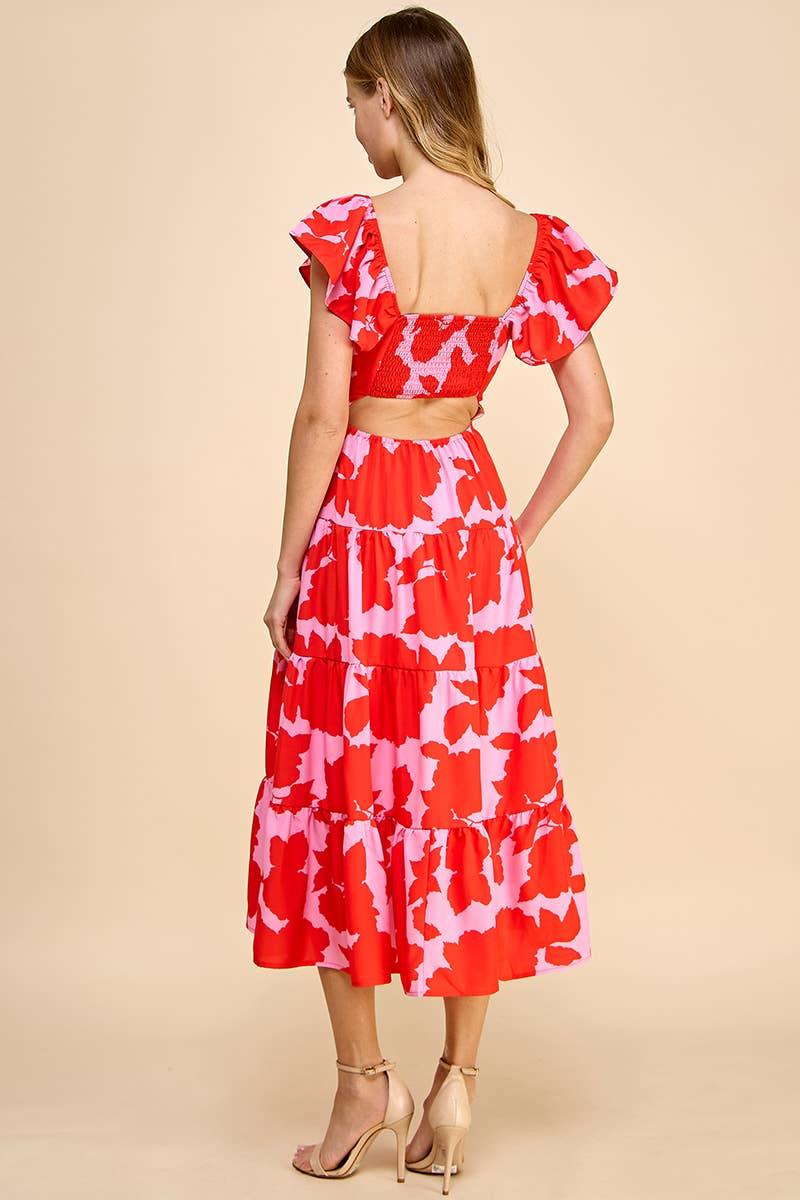 Red & Pink Floral Midi Dress