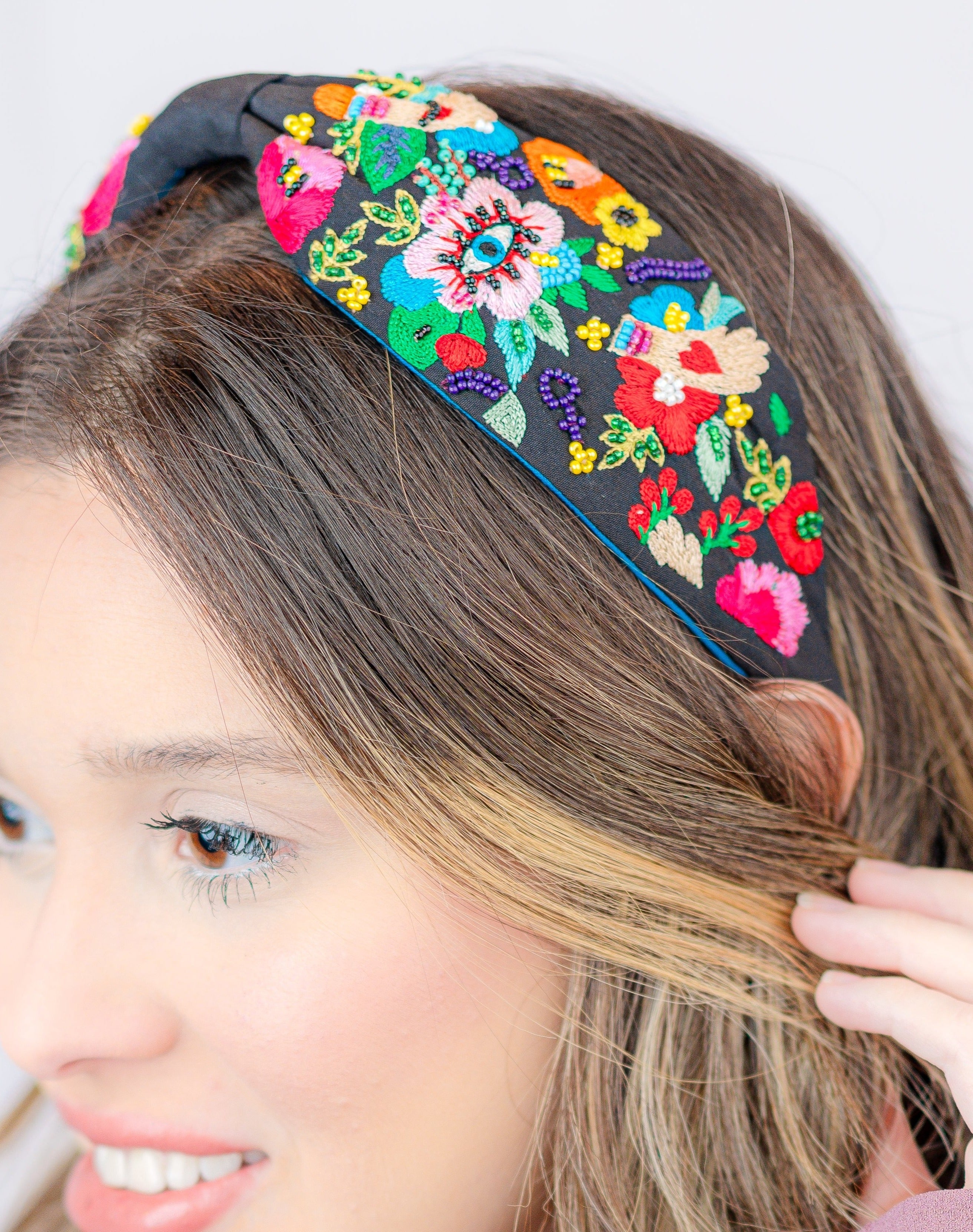 Busy Garden Embroidered Adjustable Headband