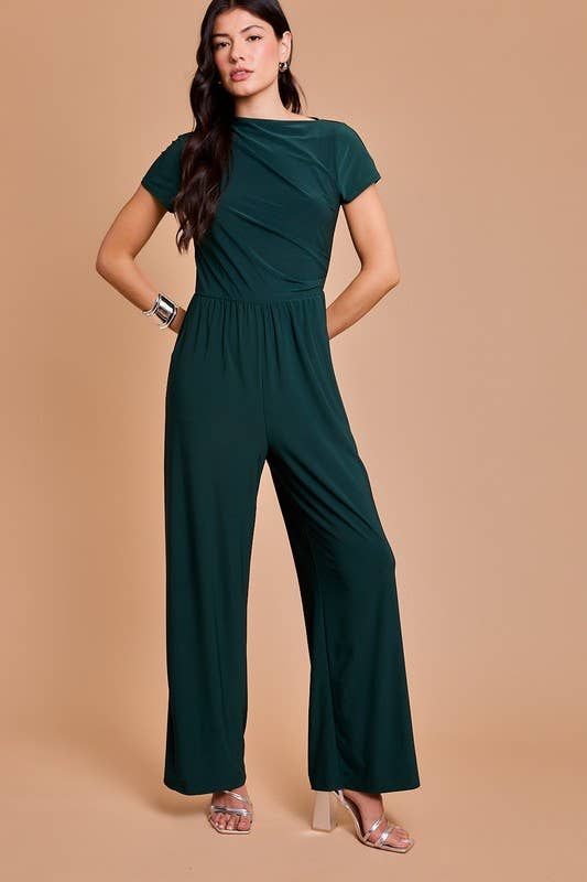 Cowl Tunic Neck Short Sleeve Jumpsuit