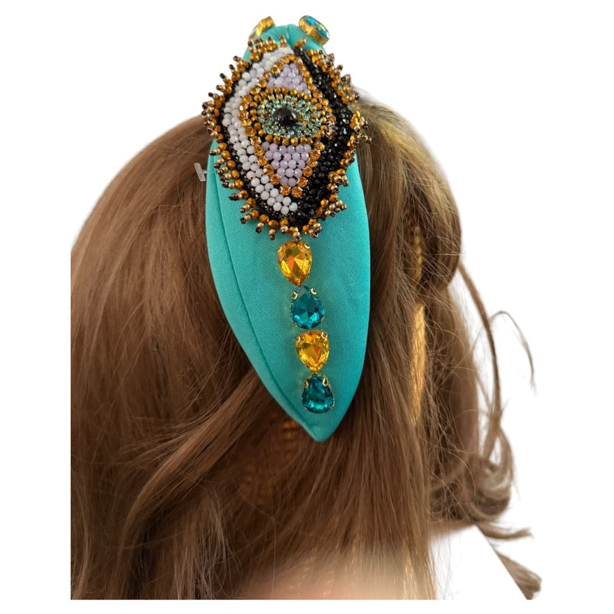 Evil Eye Beaded Headband - geometric; blue - Bexa Boutique