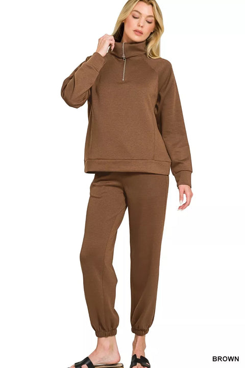 Between Us グッズセット Zenana Scuba Half Zip Sweatshirts and Joggers Set – Bexa Boutique