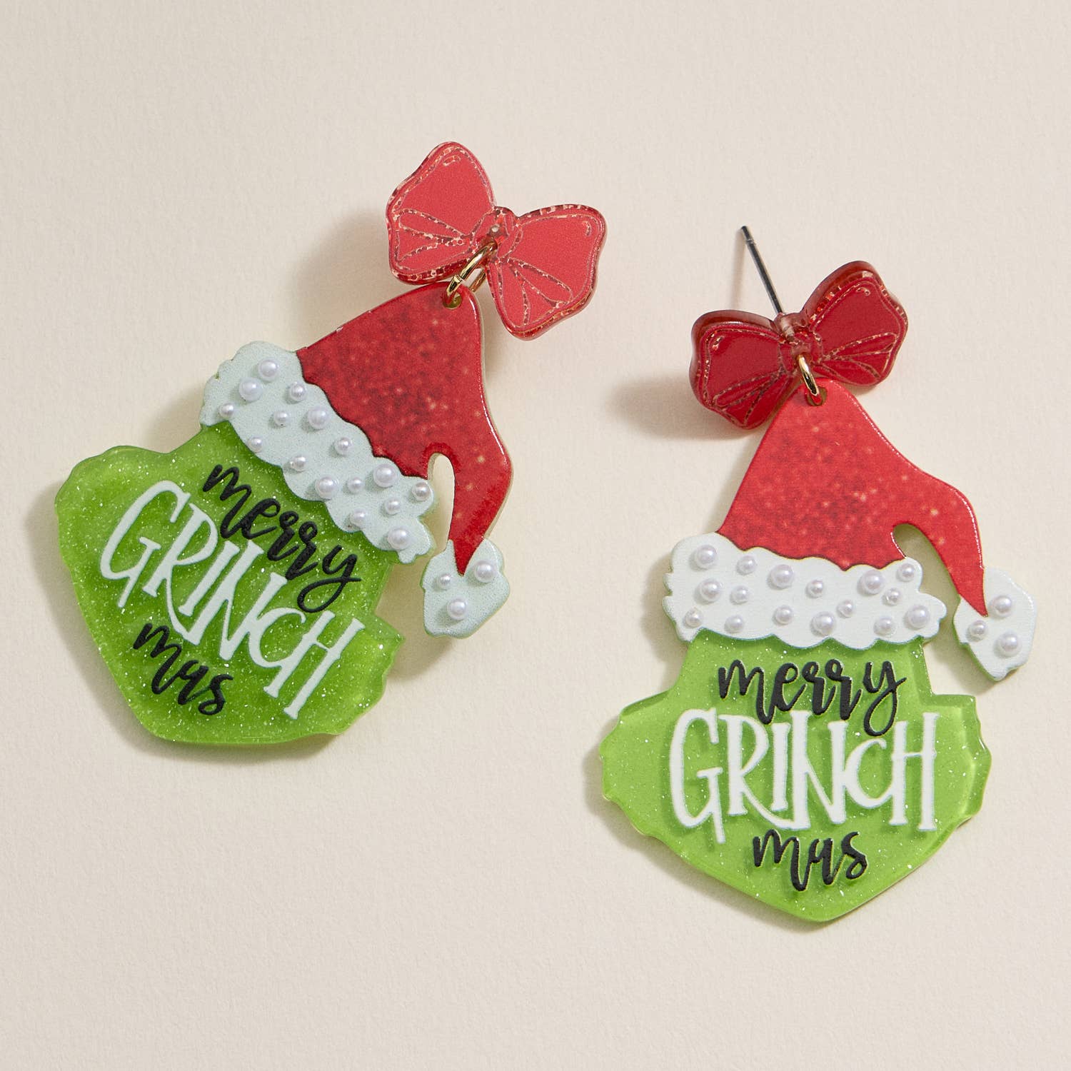 Christmas Green Monster Acetate Dangling Earrings