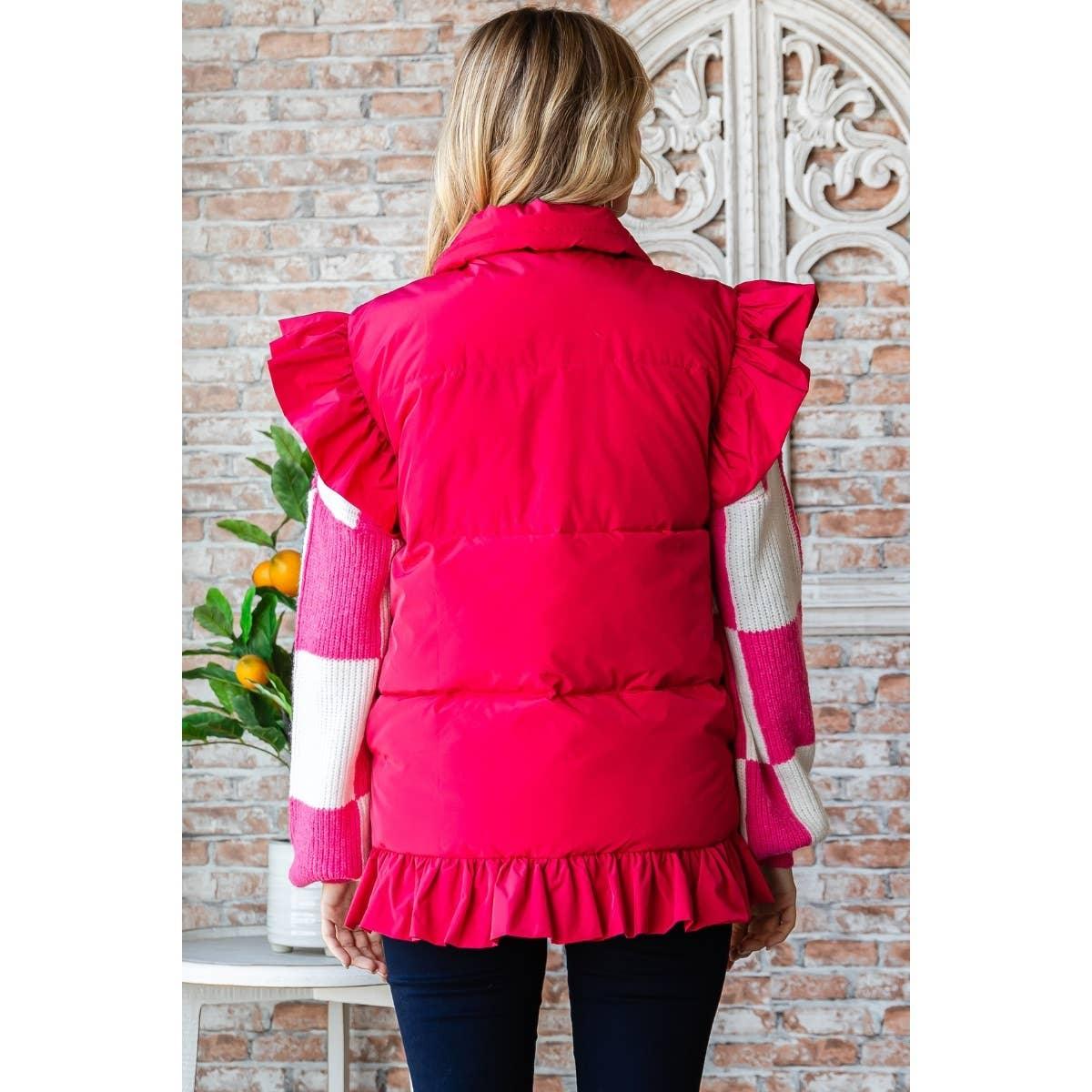 Ruffle Sleeve and Front Padded Vest