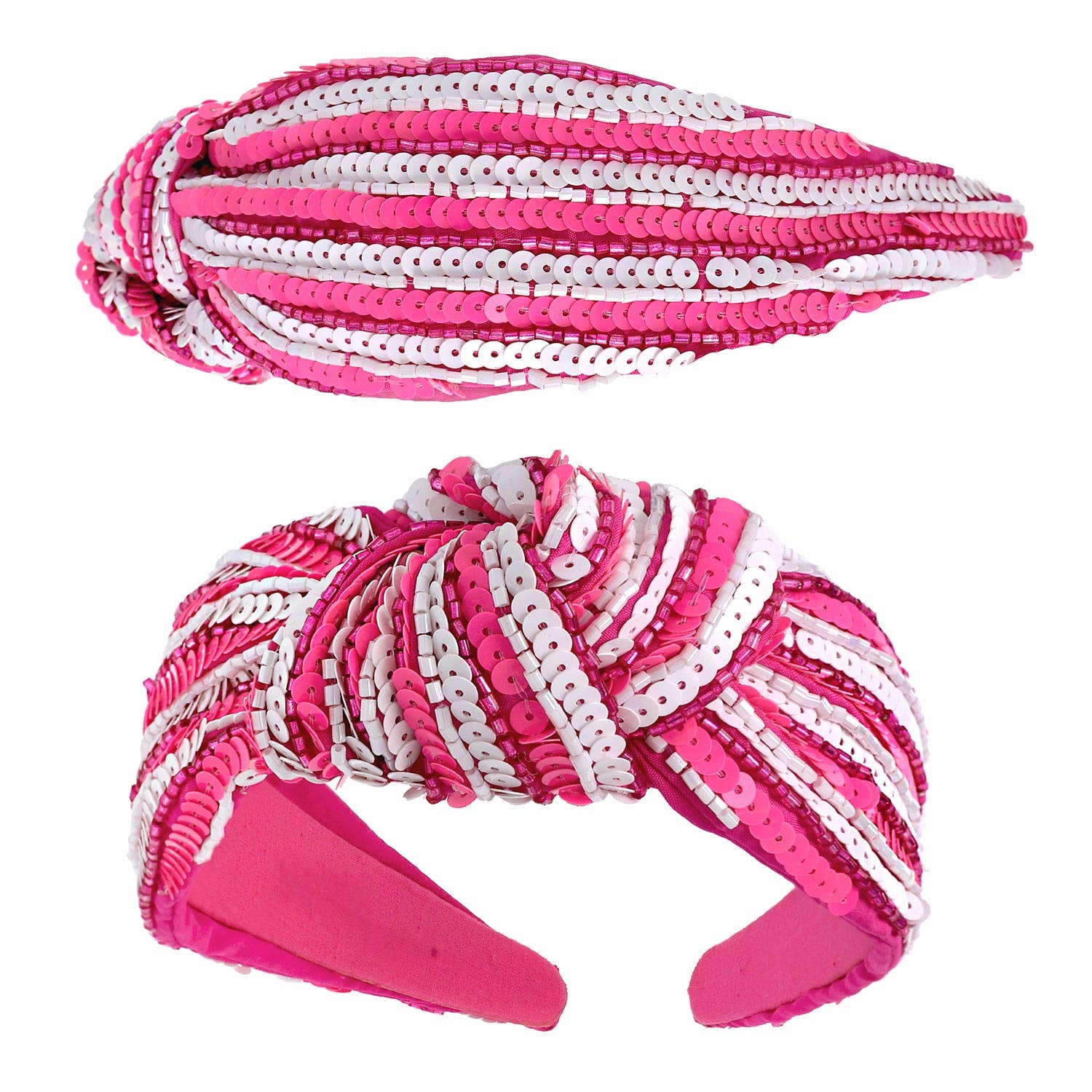 Sequin Striped Top Knotted Embellished Headband: Red