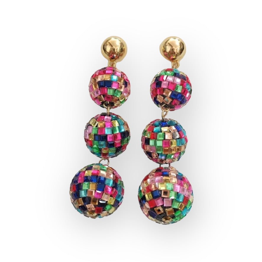 Multi-Color Drop Disco Ball Earrings