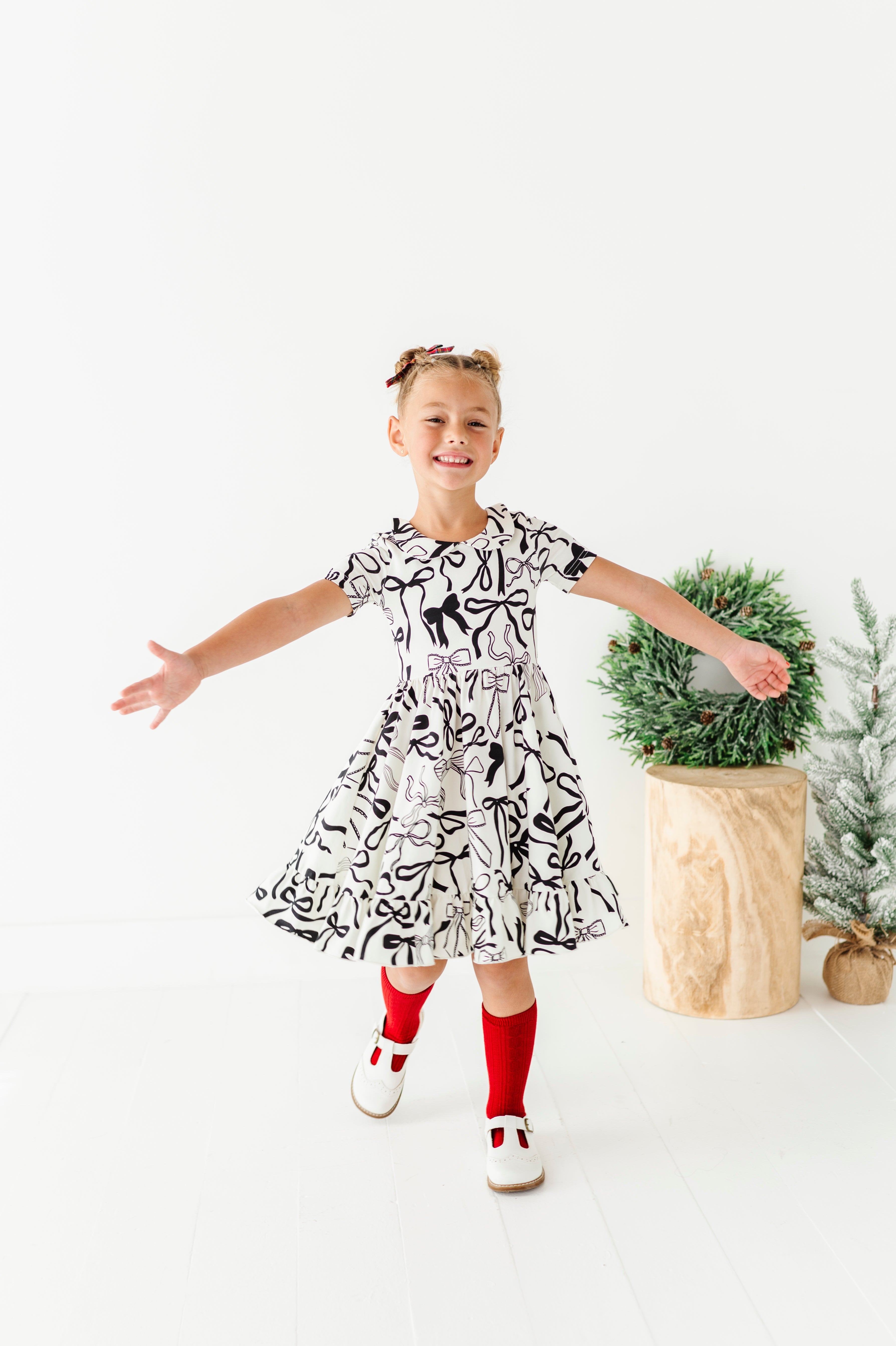 Cream Preppy Bow Dress | Collard Twirl Dress