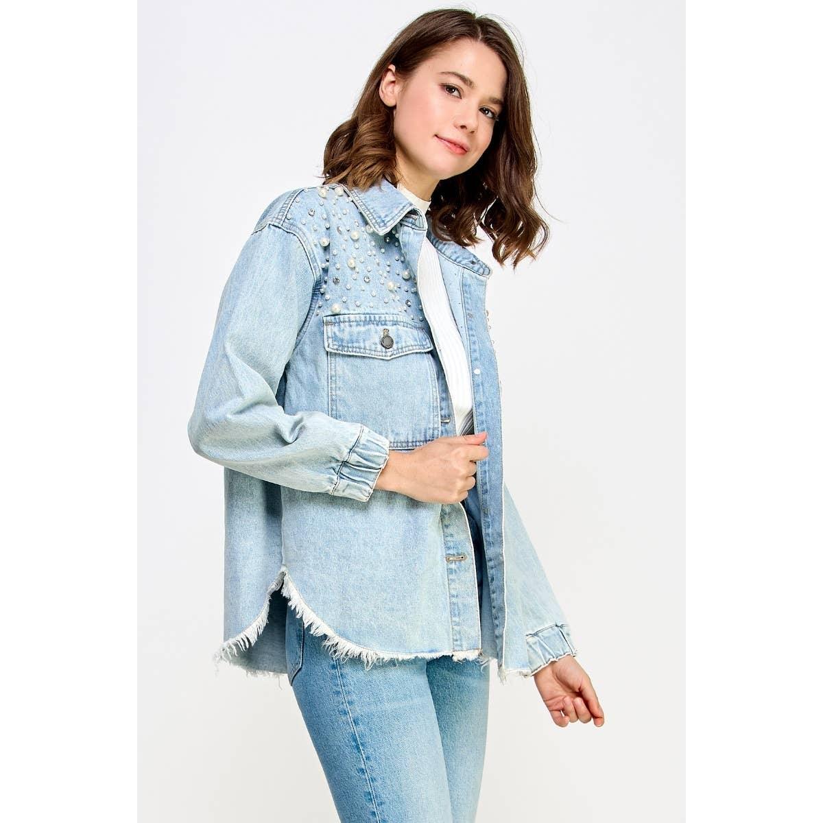 Pearl and Rhinestone Denim Jacket