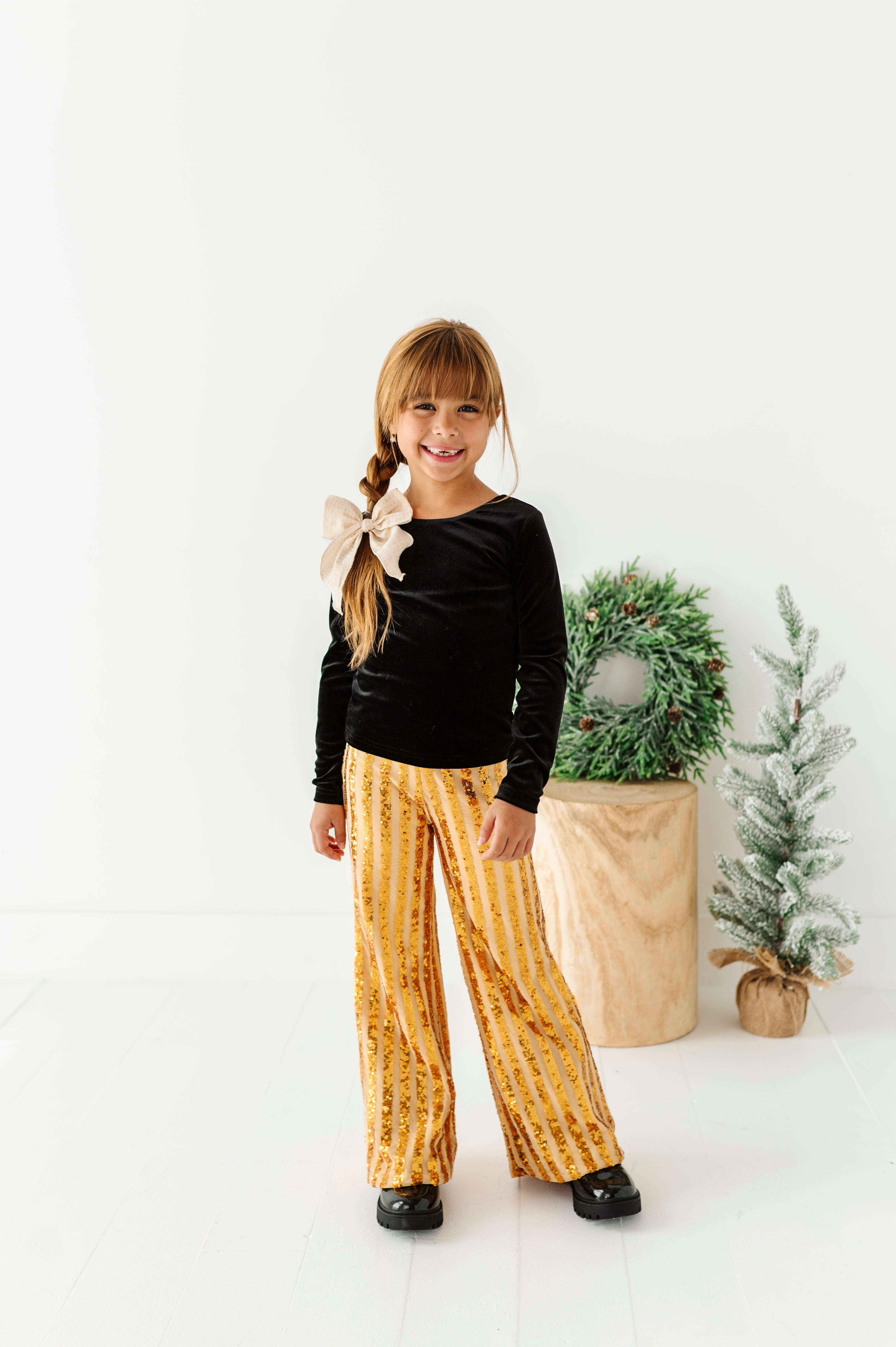 Gold Sequin Stripe Pants | Wide-Leg Pants