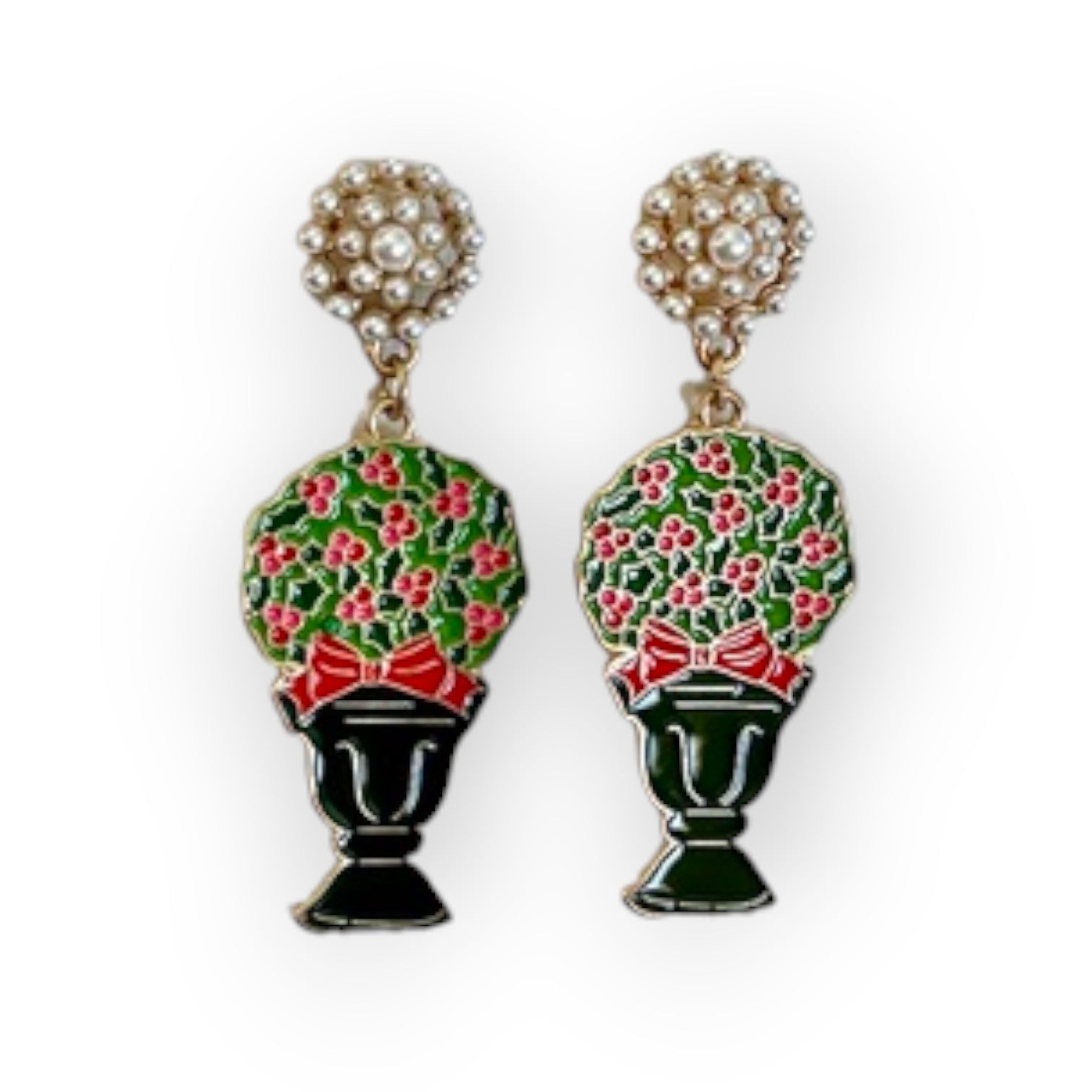 Topiary Floral Enamel Potted Dangle Earring