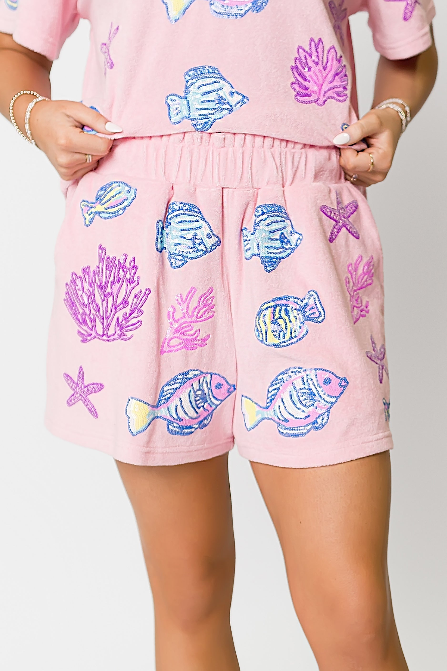 Under the Sea Terry Cloth Shorts - Light Pink - Bexa Boutique