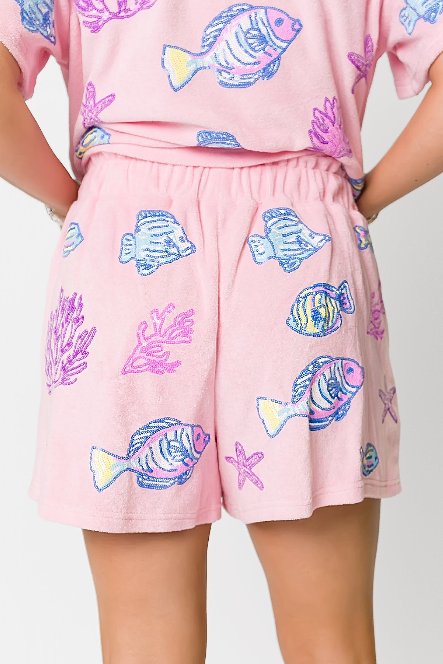 Under the Sea Terry Cloth Shorts - Light Pink - Bexa Boutique