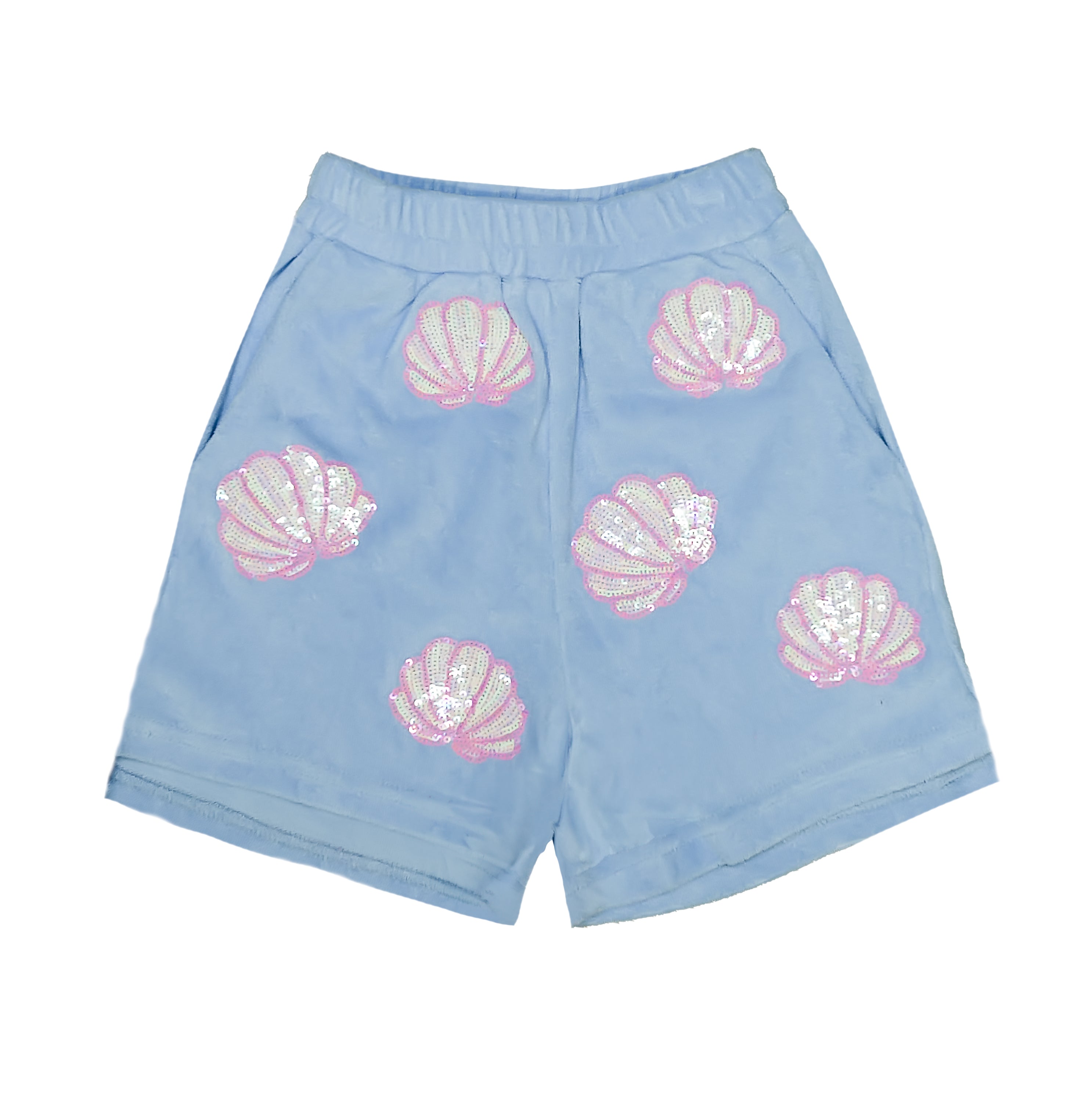 Light Blue Terry Cloth Seashell Shorts - Bexa Boutique