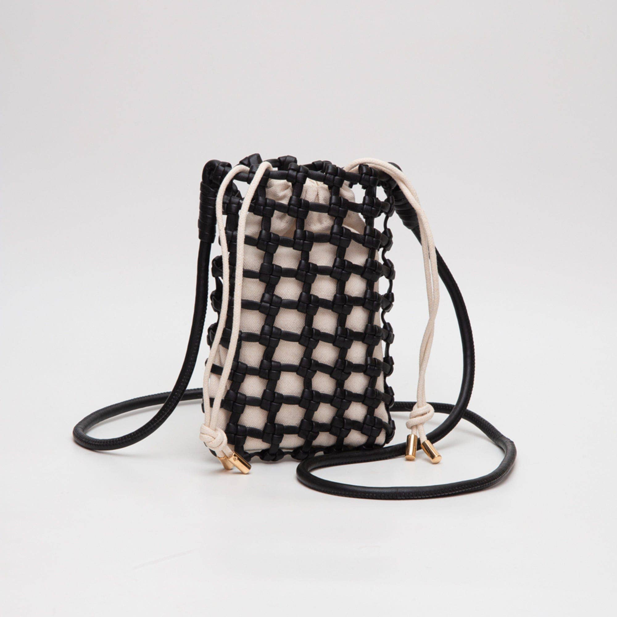 TG10626 Cara Mini Woven Drawstring Crossbody Bag - Gray - Bexa Boutique
