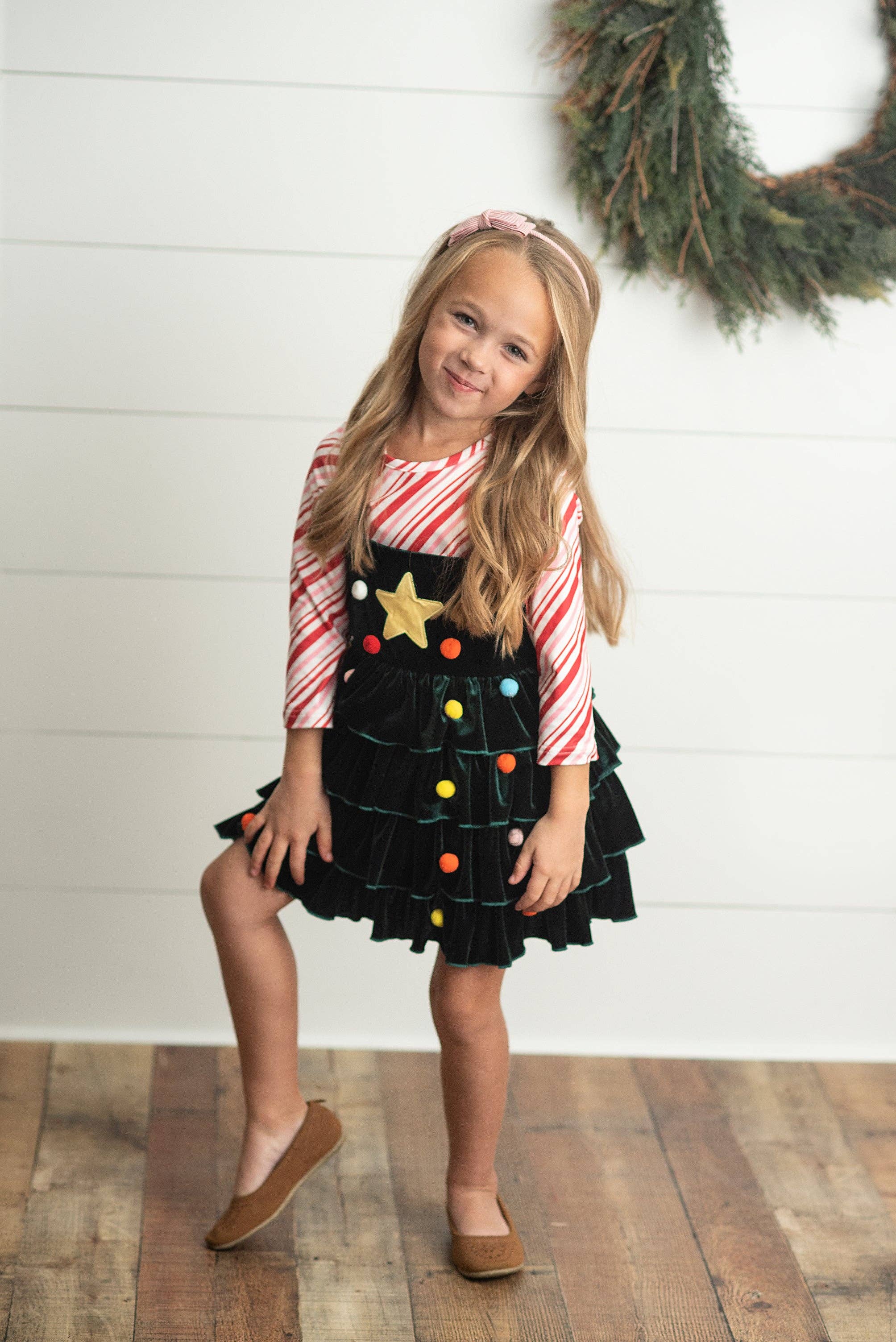 Candy Cane & Velvet Christmas Tree Holiday Dress Set