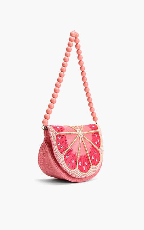 Cresent Pink Lemon Embellished Shoulder Bag