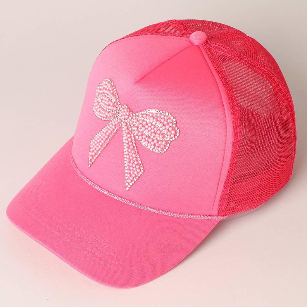 Rhinestone Bow Patch Foam Mesh Back Trucker Hat