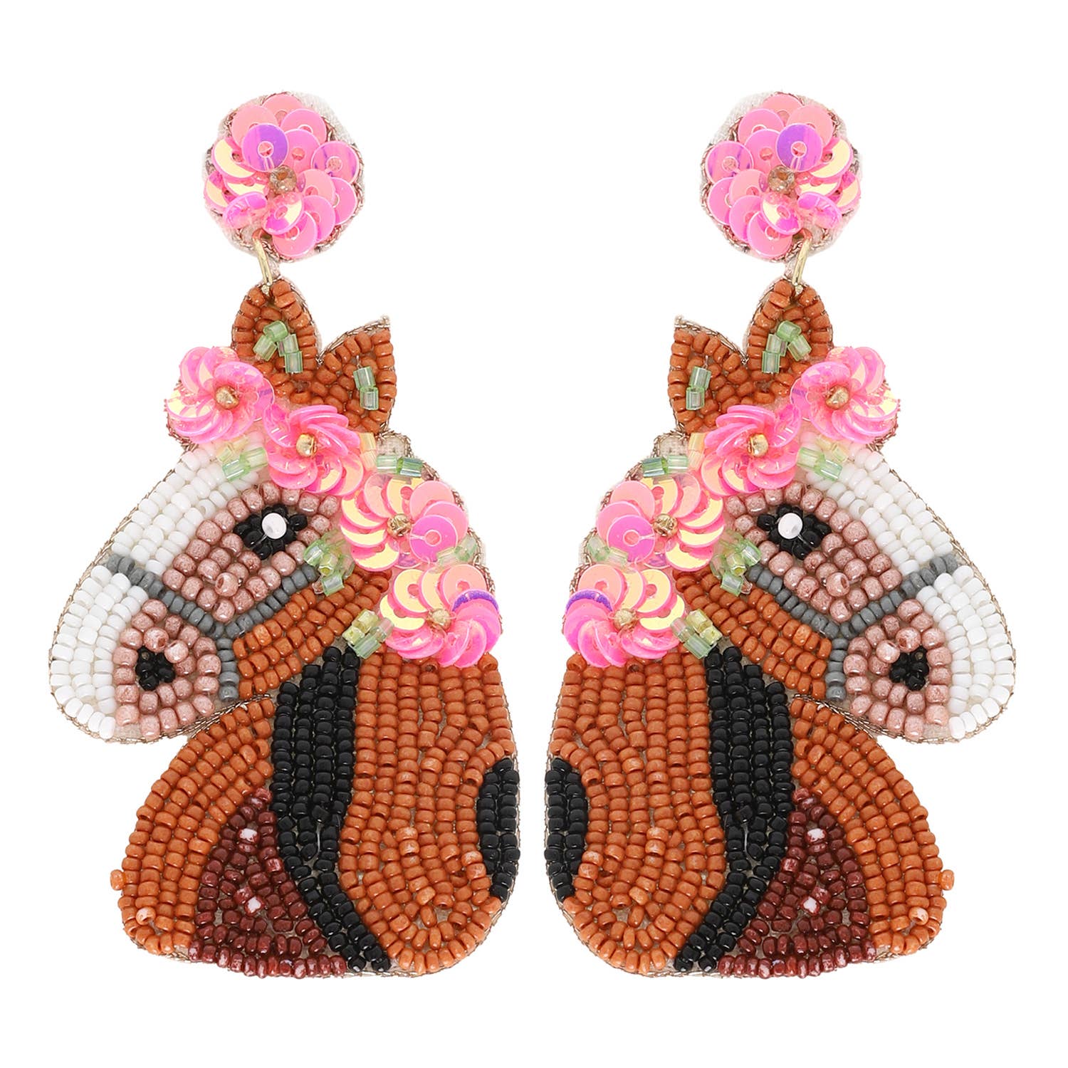 Run for The Roses Horse Beaded Embroidery Earrings