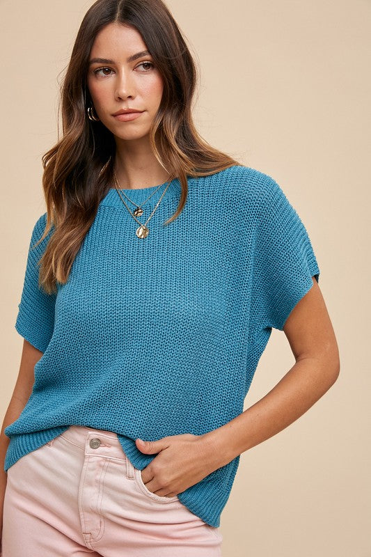 Blue Short Sleeve Sweater