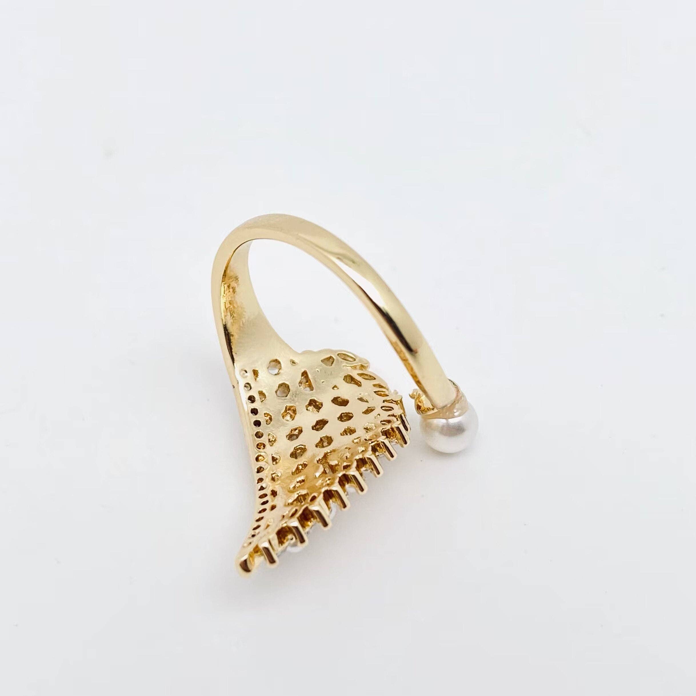 Angel Wings CZ Pearl Adjustable Ring with 18K Gold Plating - Bexa Boutique