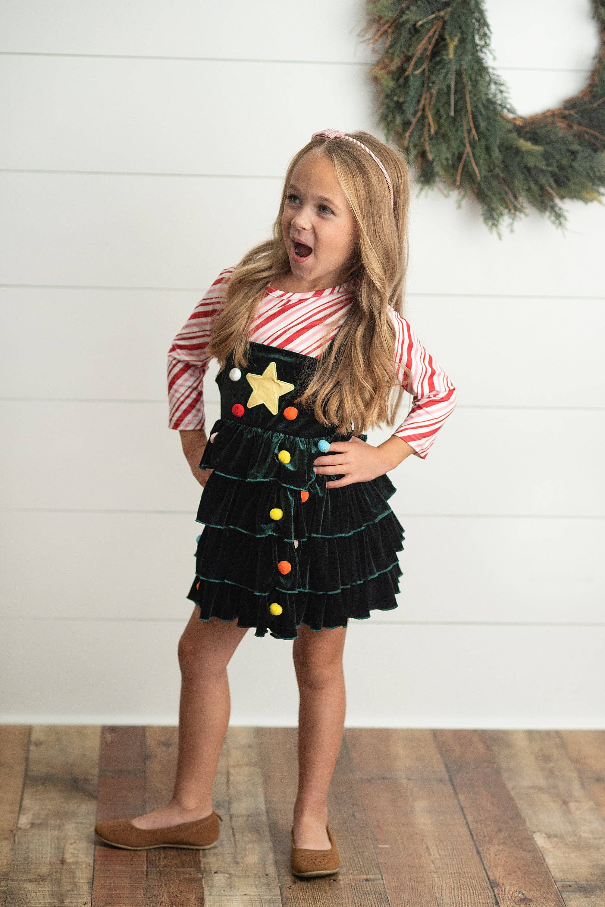 Candy Cane & Velvet Christmas Tree Holiday Dress Set