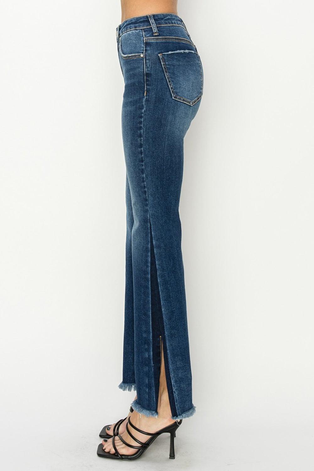 RISEN Full Size High Rise Side Shadow Seam Flare Jeans