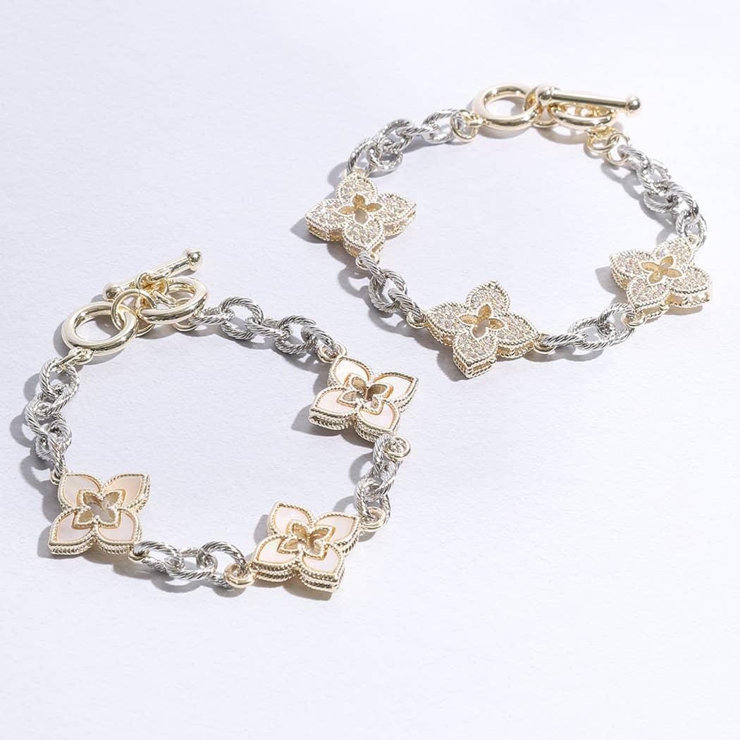 CZ Clover Pavé Link Bracelet