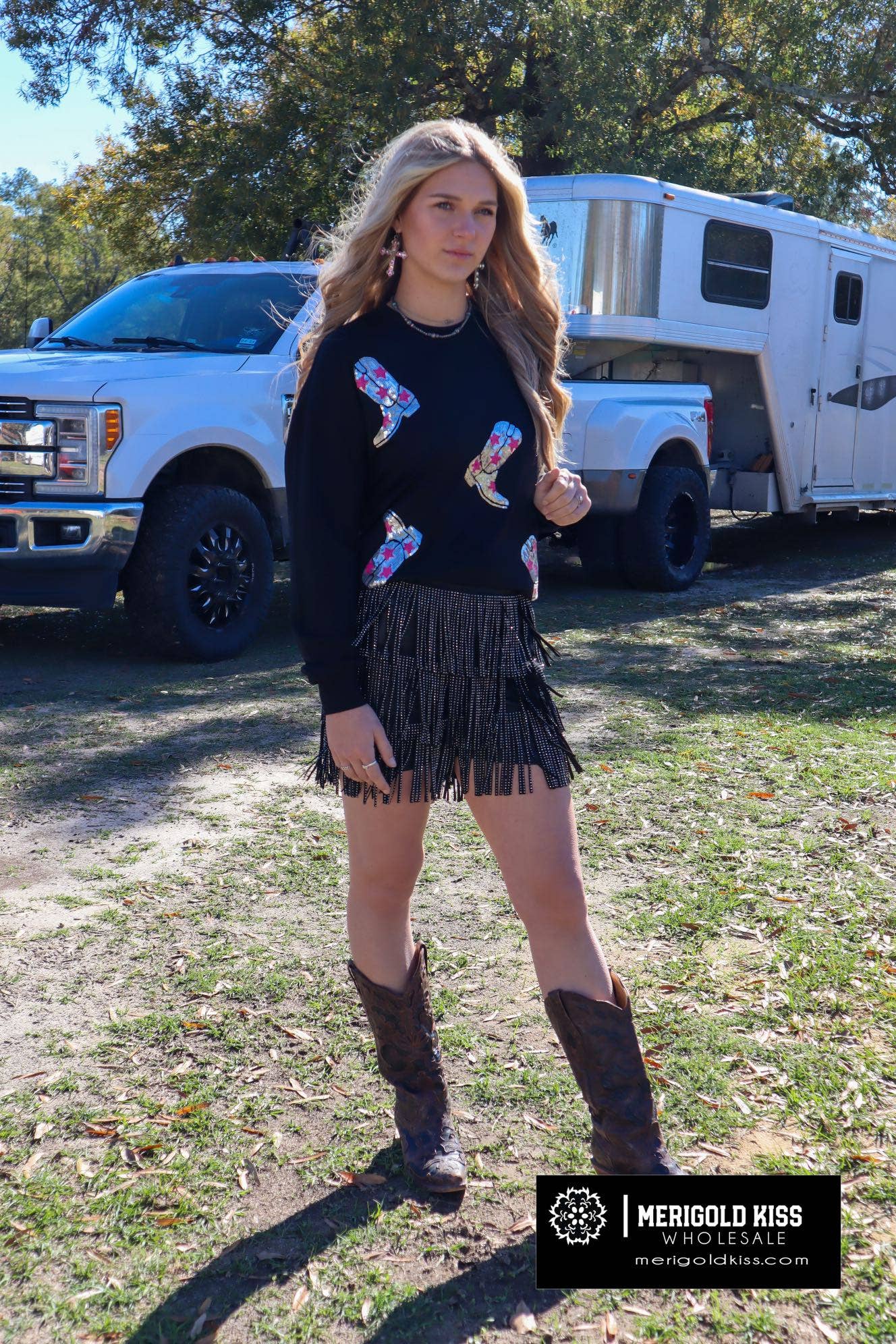 Made for Sparklin' Long Sleeve Sequin Boots Tee