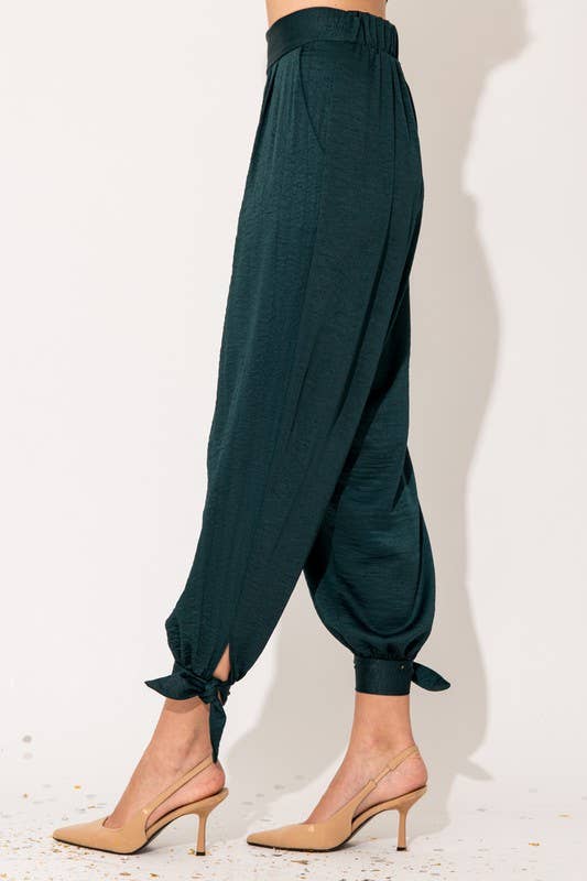 Green Bottom Tie Satin Pants